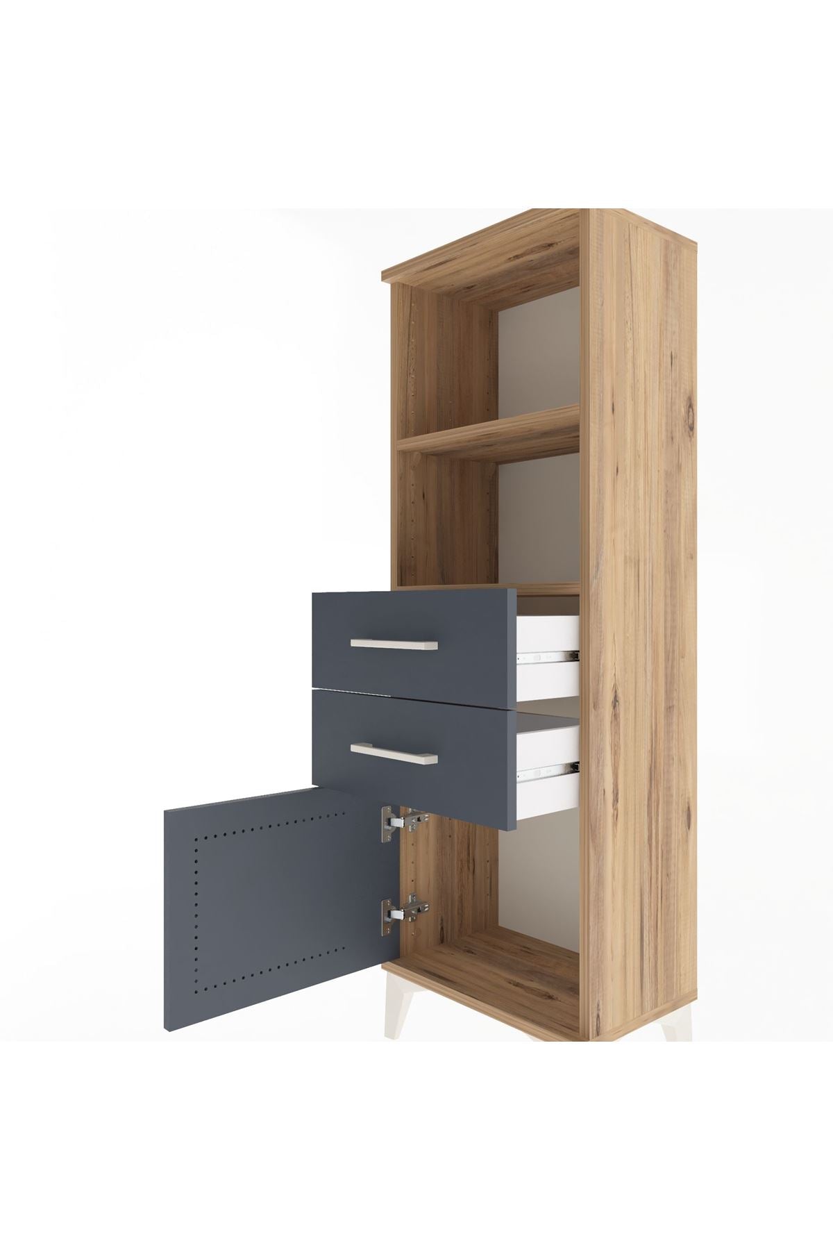 Arges Dolap 2 Raflı 2 Çekmeceli Tek Kapaklı 44x30x134 Çam-Antrasit