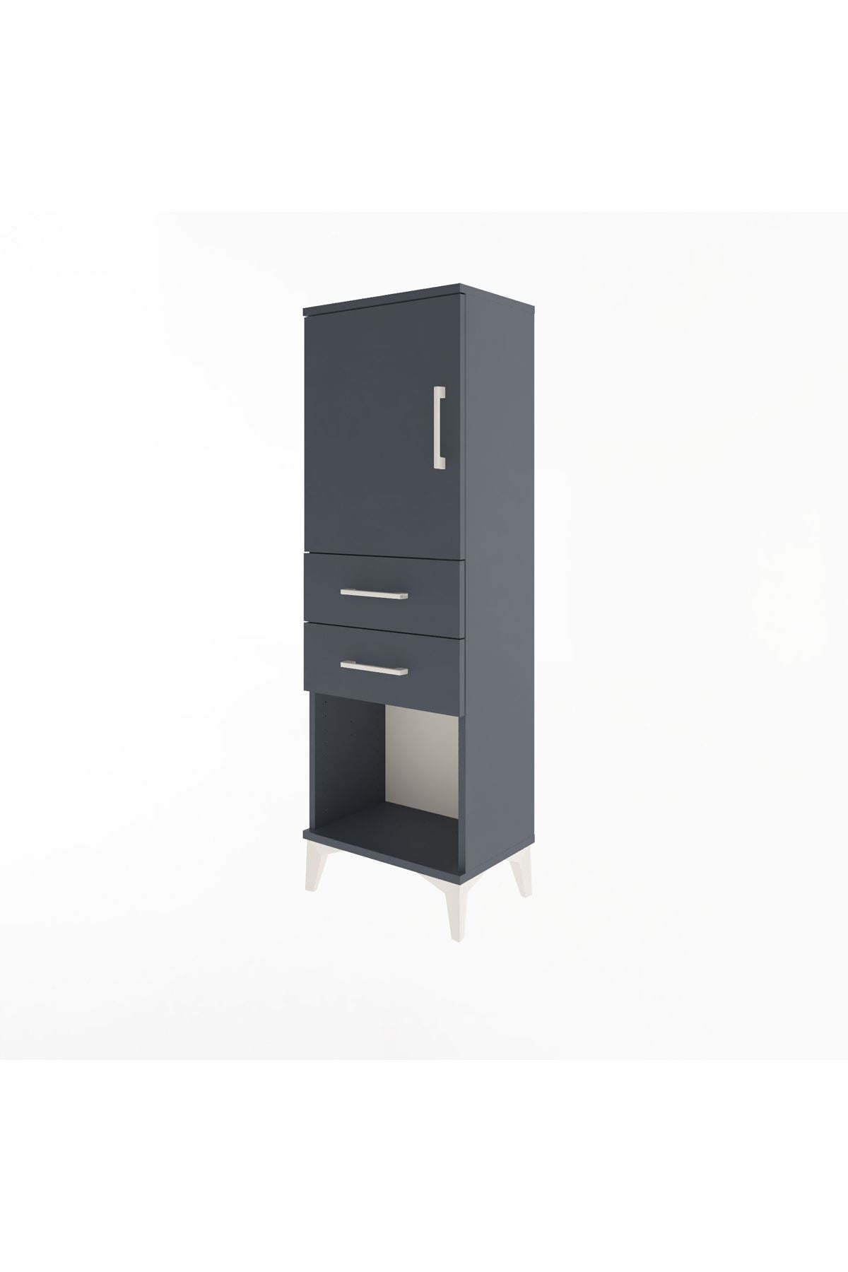 Arges Dolap 2 Raflı 2 Çekmeceli Tek Kapaklı 44x30x134 Antrasit-Antrasit