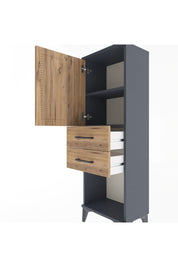 Arges Dolap 2 Raflı 2 Çekmeceli Tek Kapaklı 44x30x134 Antrasit-Çam