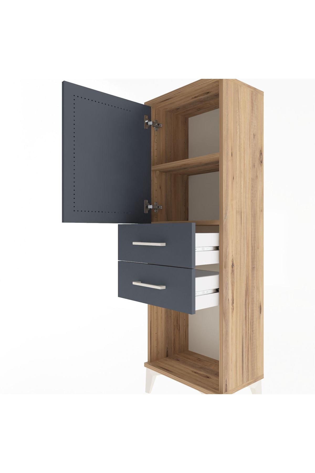 Arges Dolap 2 Raflı 2 Çekmeceli Tek Kapaklı 44x30x134 Çam-Antrasit