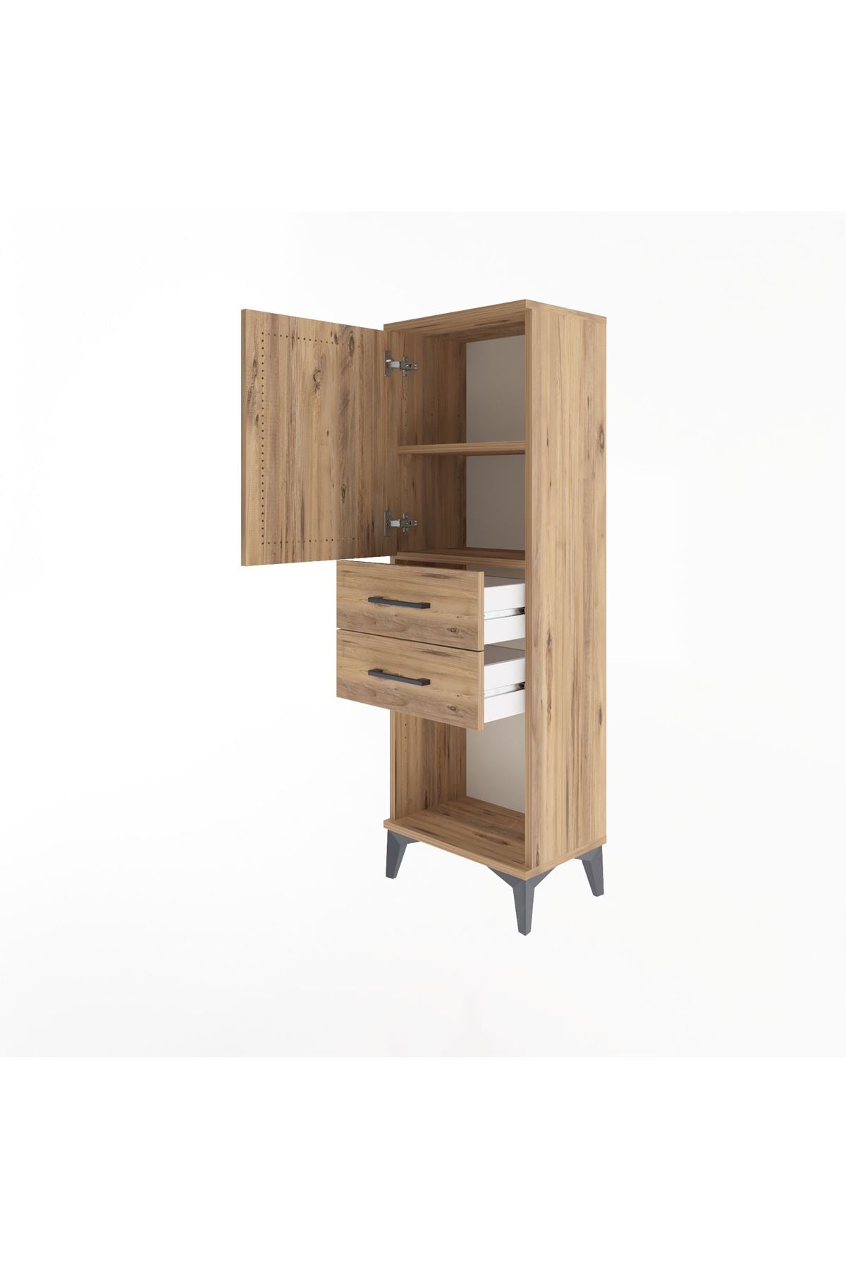 Arges Dolap 2 Raflı 2 Çekmeceli Tek Kapaklı 44x30x134 Çam-Çam