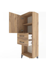 Arges Dolap 2 Raflı 2 Çekmeceli Tek Kapaklı 44x30x134 Çam-Çam
