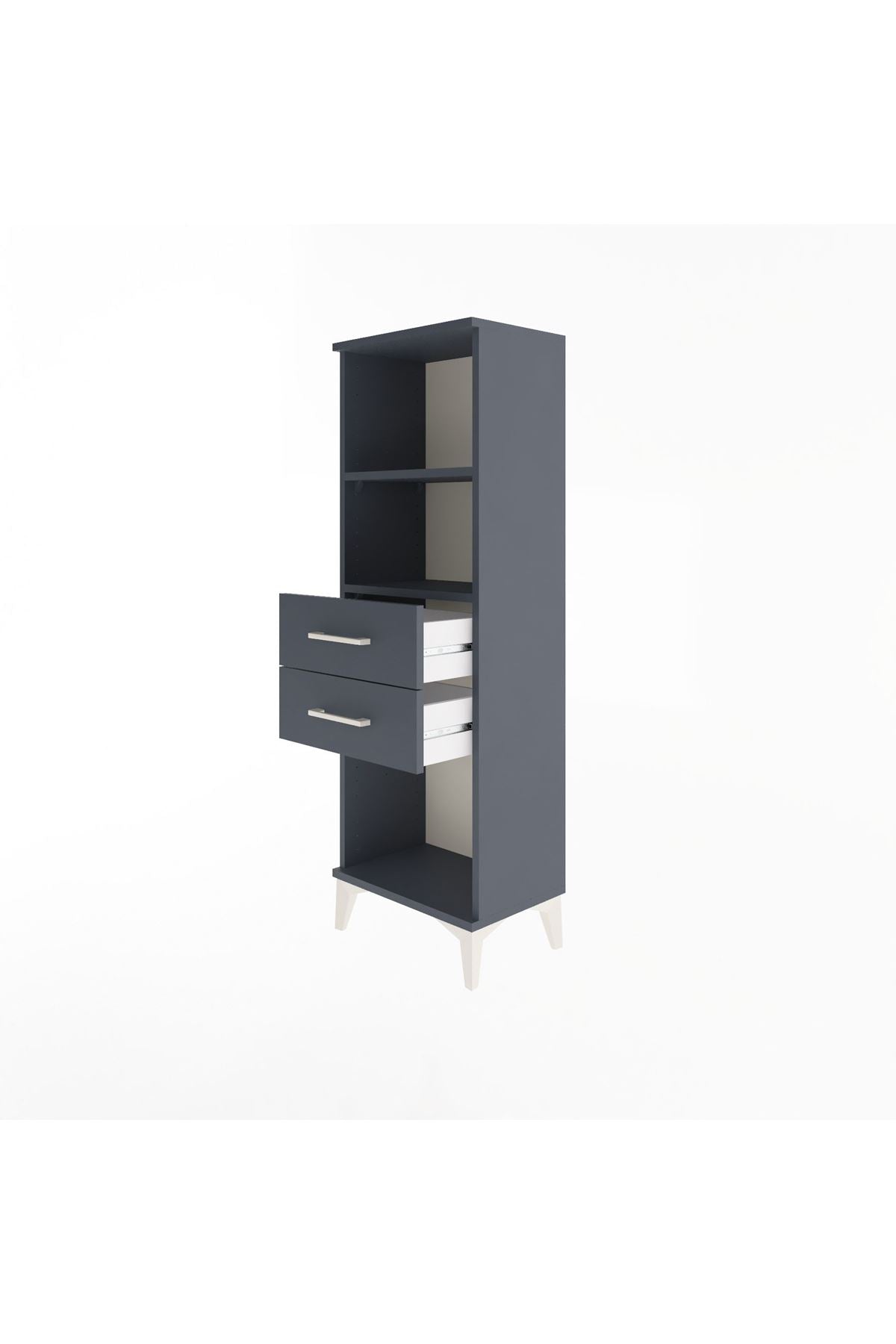 Arges Dolap 2 Raflı 2 Çekmeceli 44x30x134 Antrasit-Antrasit