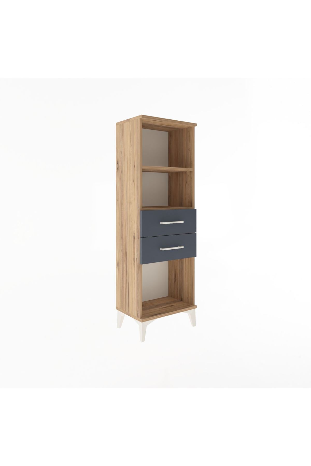 Arges Dolap 2 Raflı 2 Çekmeceli 44x30x134 Çam-Antrasit