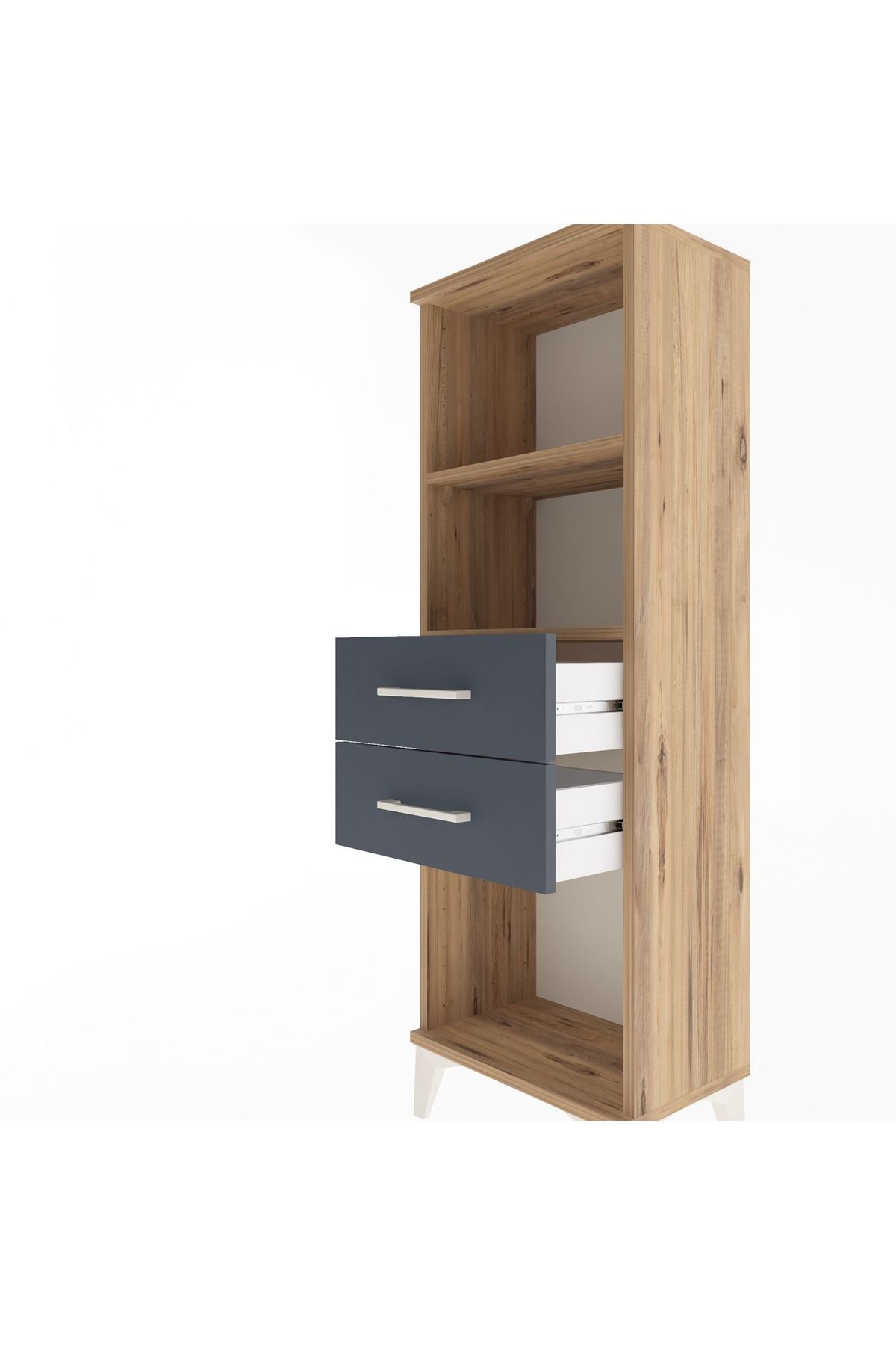 Arges Dolap 2 Raflı 2 Çekmeceli 44x30x134 Çam-Antrasit