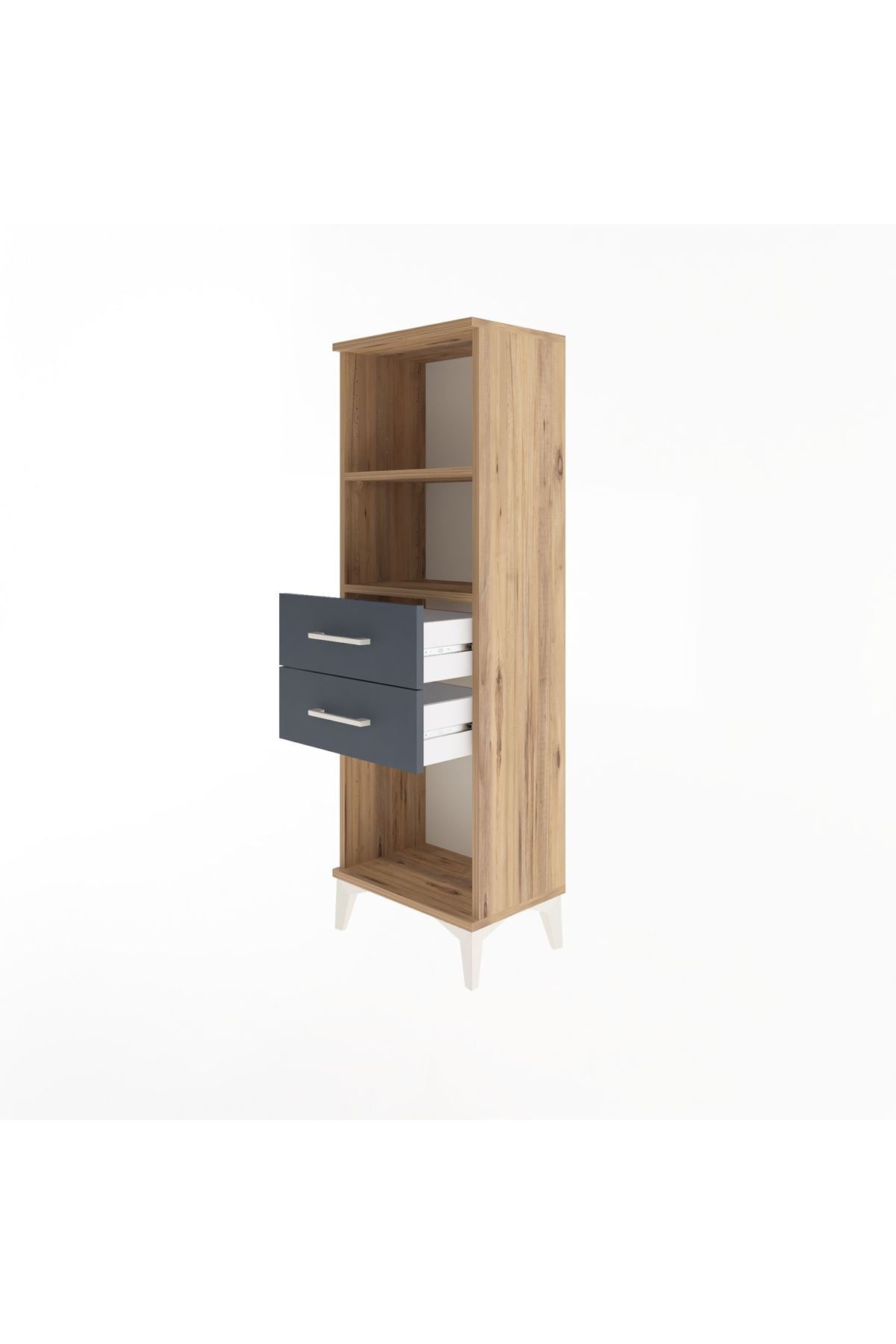 Arges Dolap 2 Raflı 2 Çekmeceli 44x30x134 Çam-Antrasit