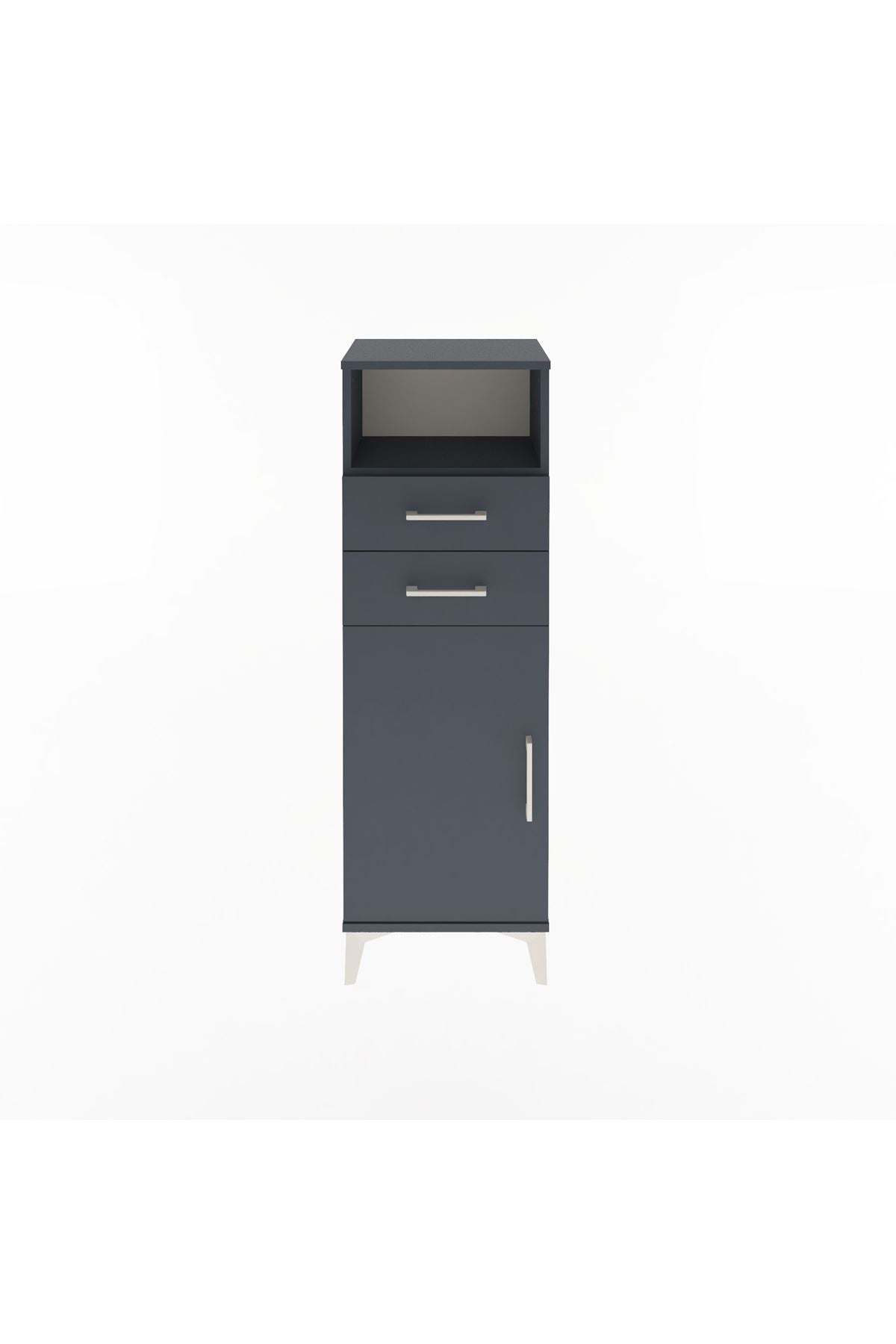 Arges Dolap 2 Raflı 2 Çekmeceli Tek Kapaklı 44x30x134 Antrasit-Antrasit