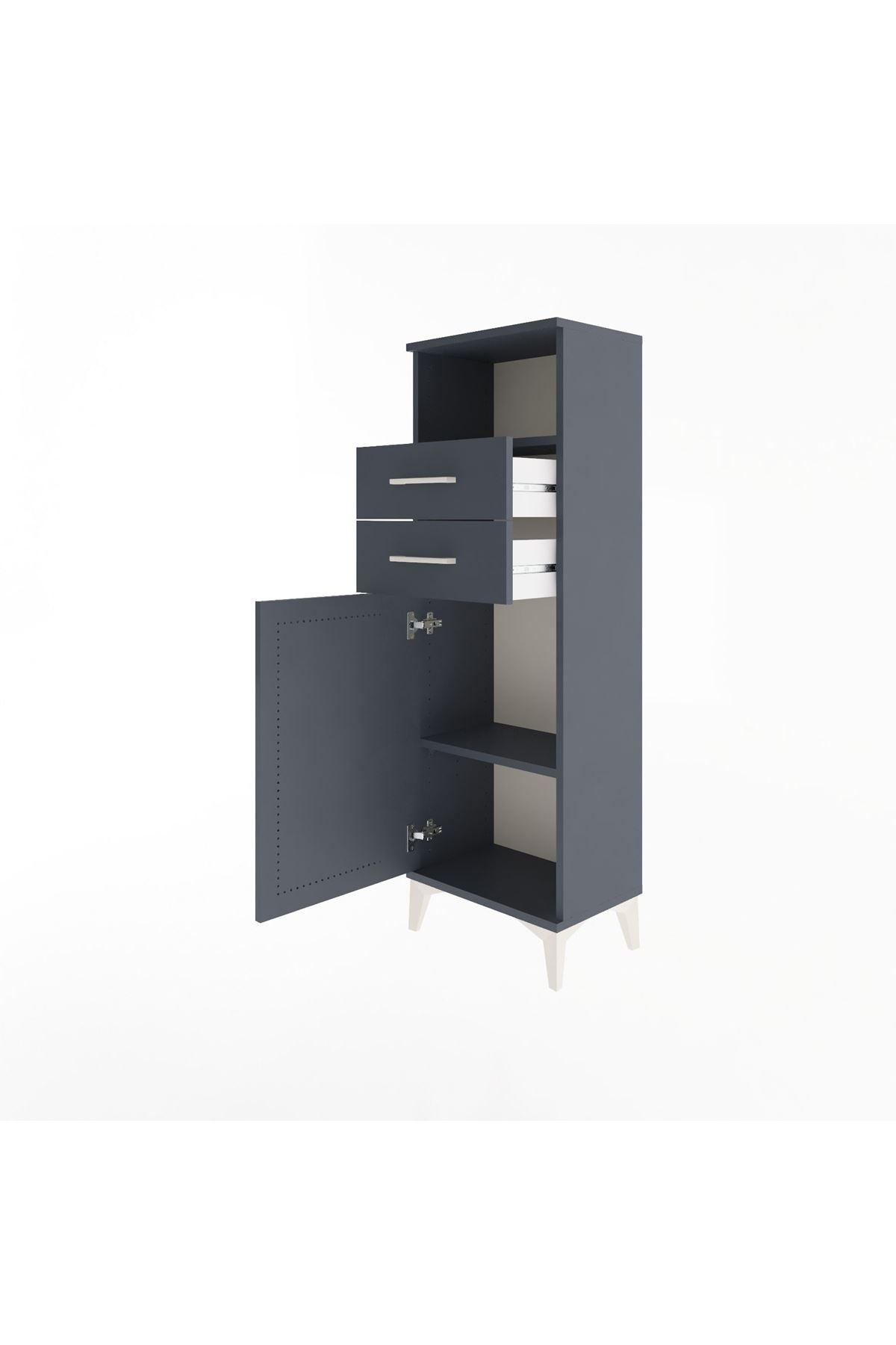 Arges Dolap 2 Raflı 2 Çekmeceli Tek Kapaklı 44x30x134 Antrasit-Antrasit