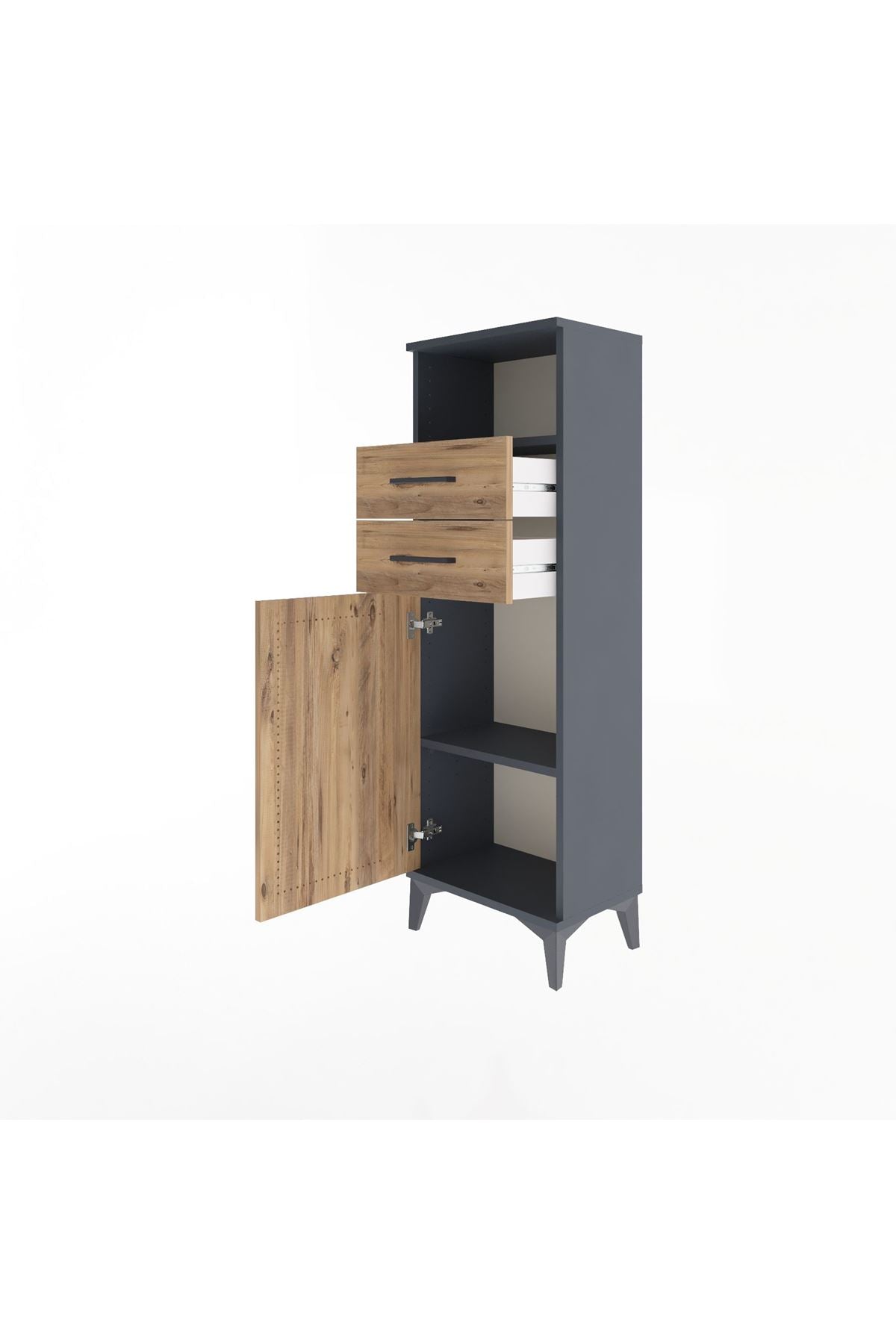 Arges Dolap 2 Raflı 2 Çekmeceli Tek Kapaklı 44x30x134 Antrasit-Çam