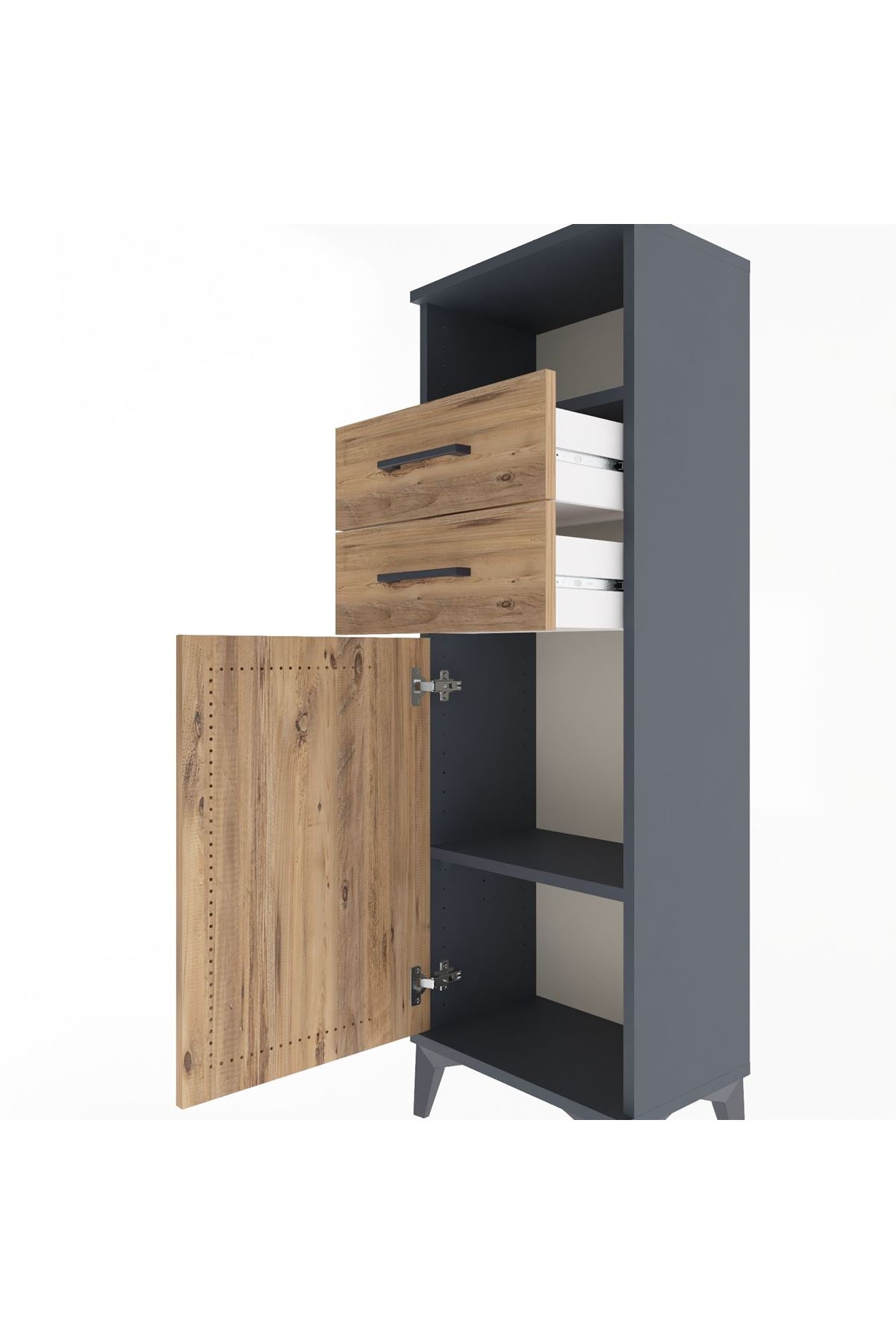 Arges Dolap 2 Raflı 2 Çekmeceli Tek Kapaklı 44x30x134 Antrasit-Çam