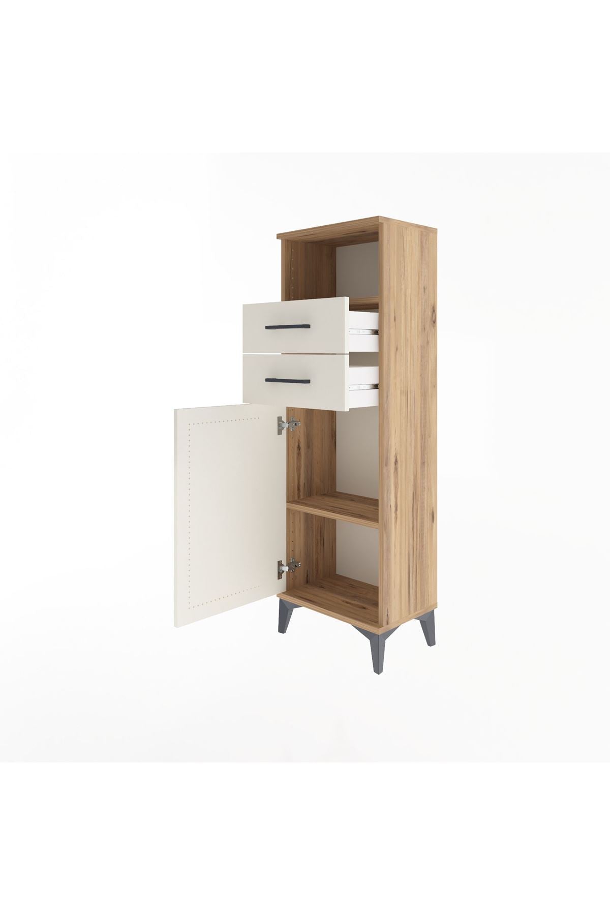 Arges Dolap 2 Raflı 2 Çekmeceli Tek Kapaklı 44x30x134 Çam-Aytaşı