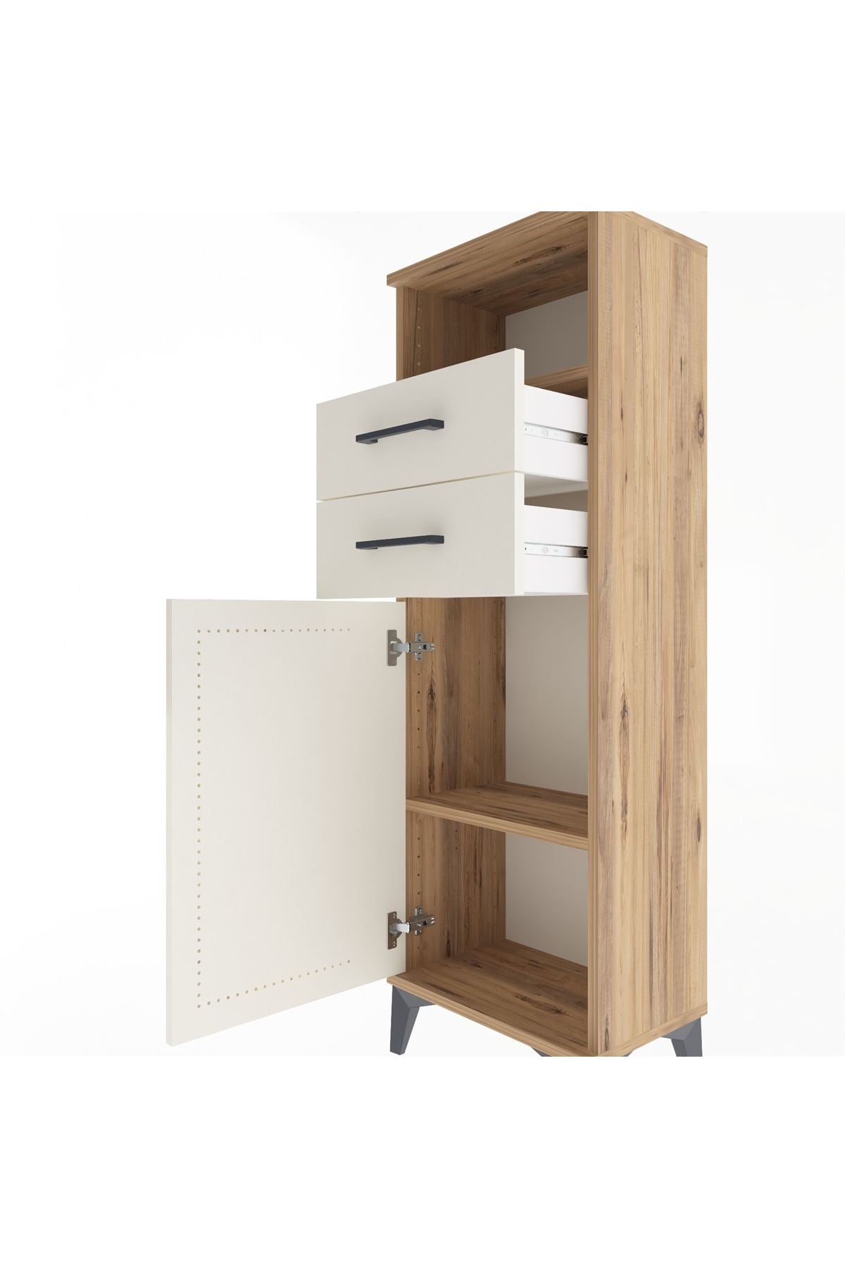 Arges Dolap 2 Raflı 2 Çekmeceli Tek Kapaklı 44x30x134 Çam-Aytaşı