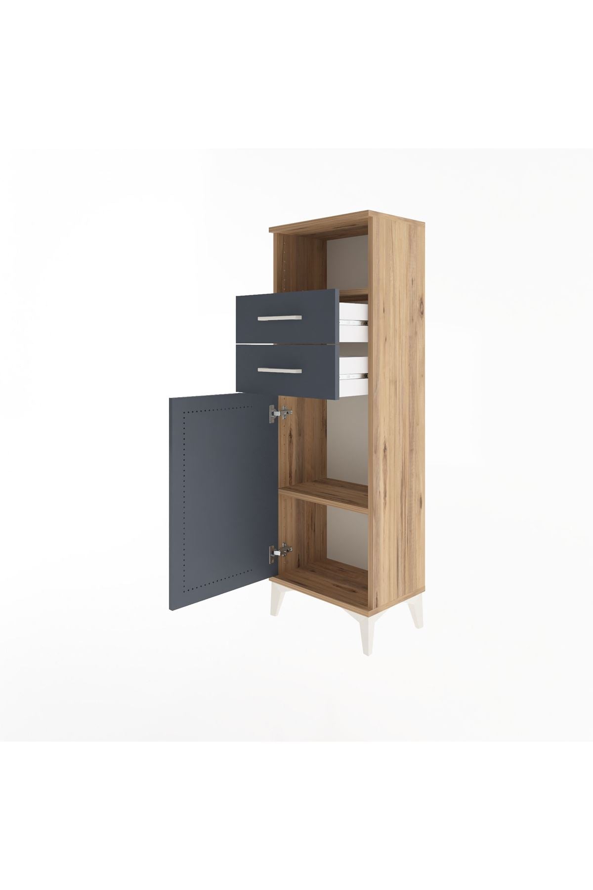 Arges Dolap 2 Raflı 2 Çekmeceli Tek Kapaklı 44x30x134 Çam-Antrasit