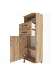 Arges Dolap 2 Raflı 2 Çekmeceli Tek Kapaklı 44x30x134 Çam-Çam