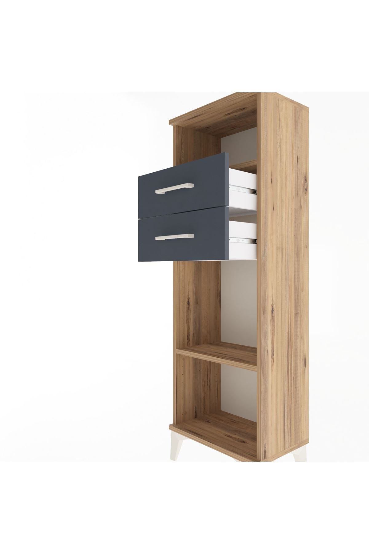 Arges Dolap 2 Raflı 2 Çekmeceli 44x30x134 Çam-Antrasit