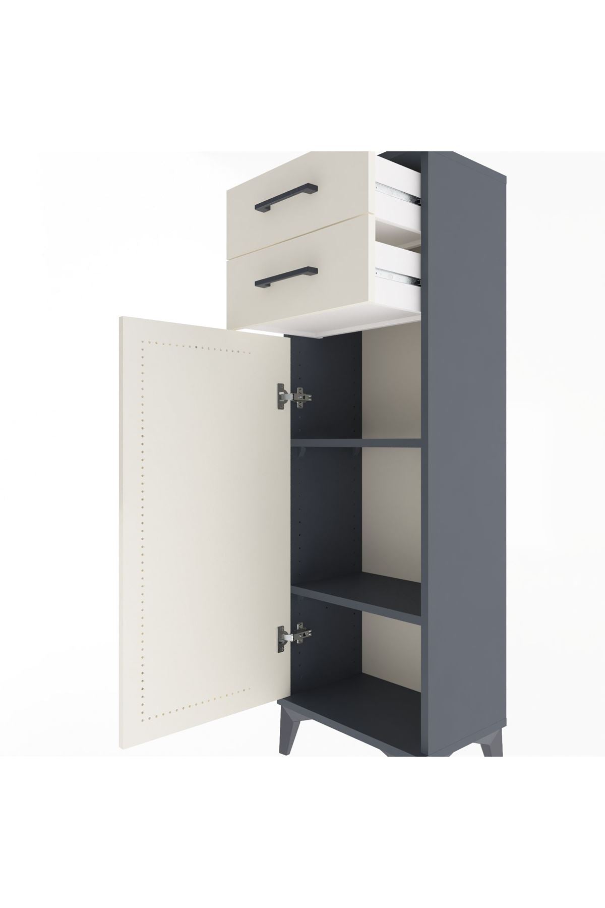 Arges Dolap 2 Raflı 2 Çekmeceli Tek Kapaklı 44x30x134 Antrasit-Aytaşı