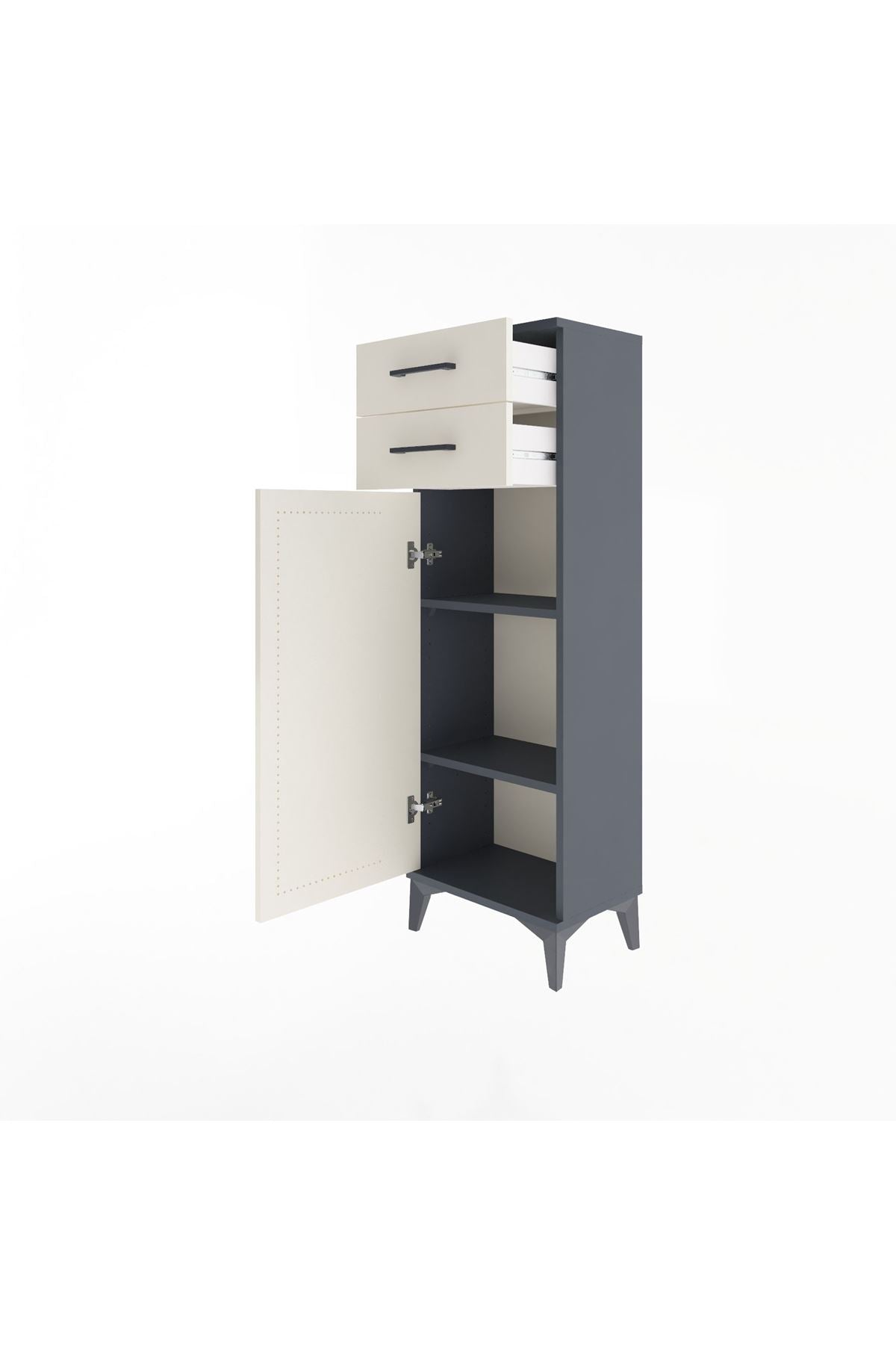 Arges Dolap 2 Raflı 2 Çekmeceli Tek Kapaklı 44x30x134 Antrasit-Aytaşı