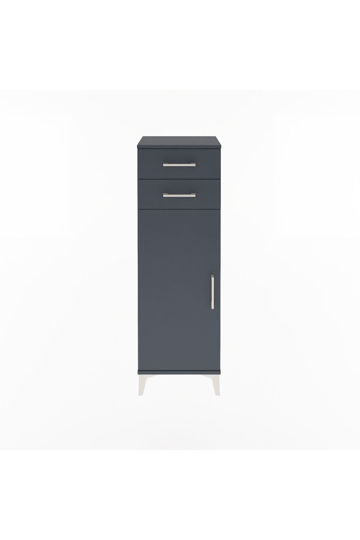 Arges Dolap 2 Raflı 2 Çekmeceli Tek Kapaklı 44x30x134 Antrasit-Antrasit