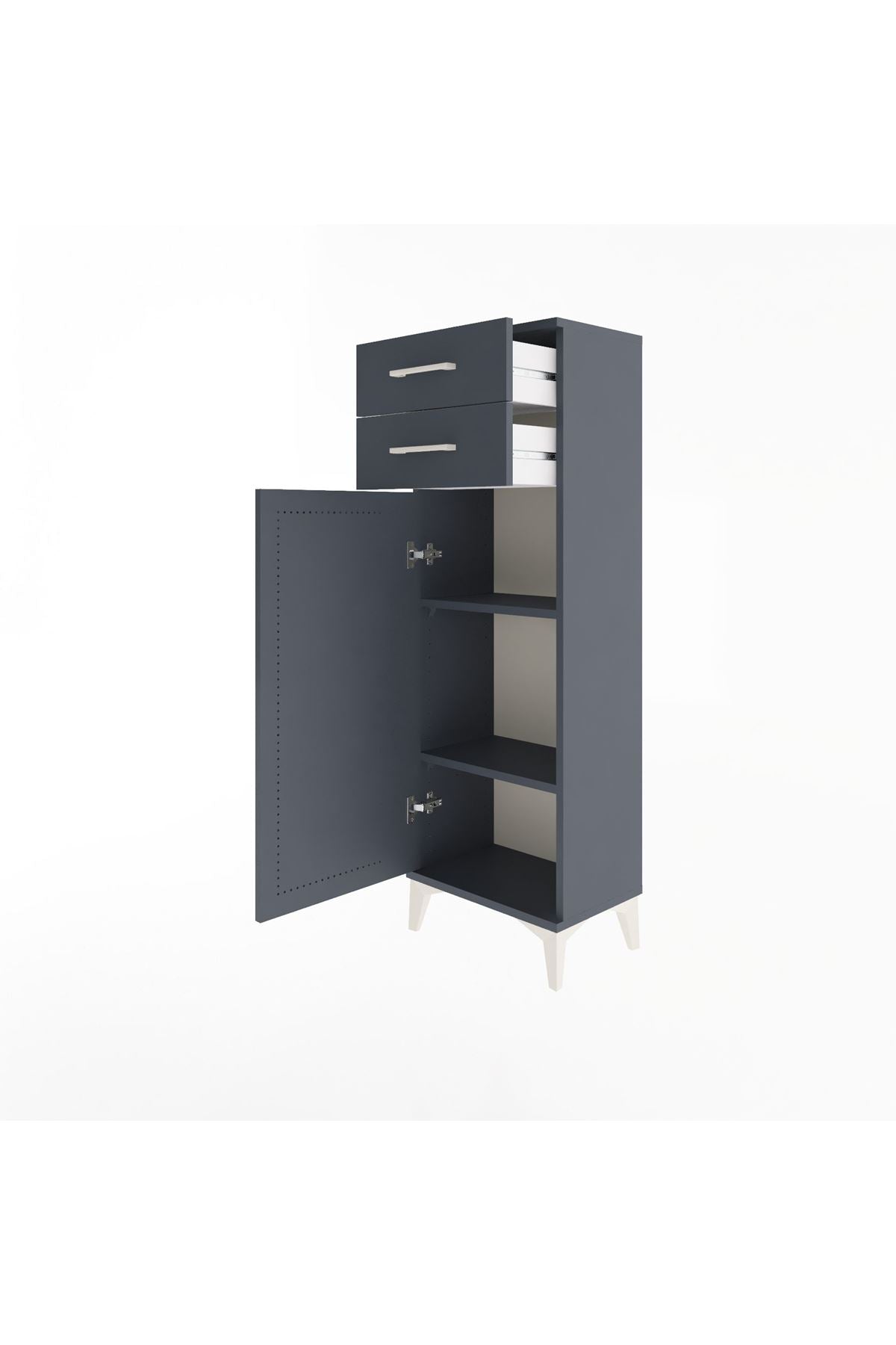 Arges Dolap 2 Raflı 2 Çekmeceli Tek Kapaklı 44x30x134 Antrasit-Antrasit