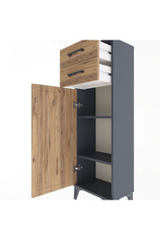Arges Dolap 2 Raflı 2 Çekmeceli Tek Kapaklı 44x30x134 Antrasit-Çam