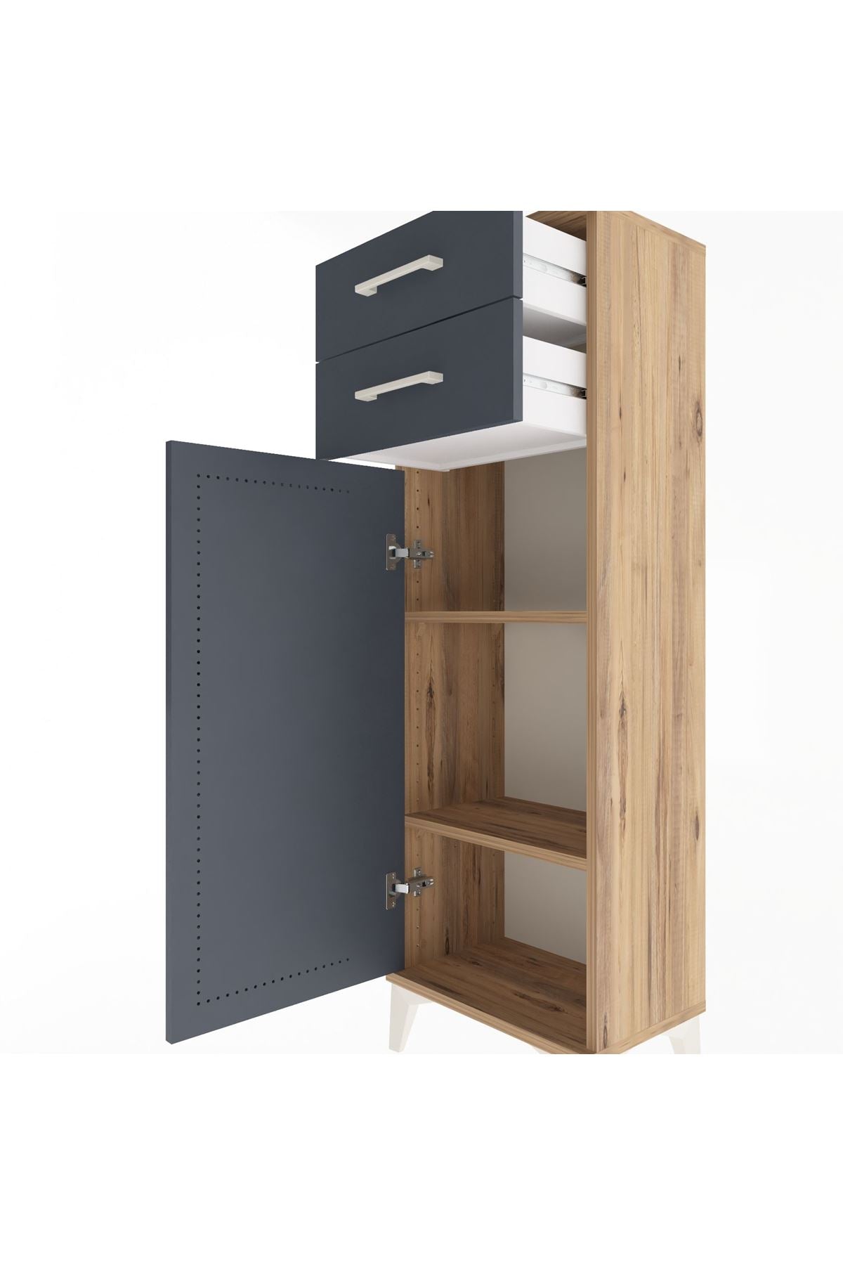 Arges Dolap 2 Raflı 2 Çekmeceli Tek Kapaklı 44x30x134 Çam-Antrasit