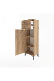 Arges Dolap 2 Raflı 2 Çekmeceli Tek Kapaklı 44x30x134 Çam-Çam