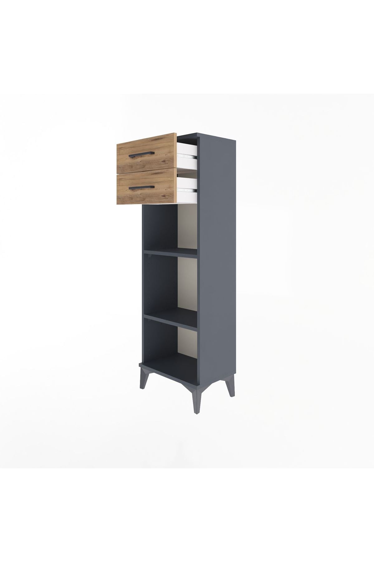 Arges Dolap 2 Raflı 2 Çekmeceli 44x30x134 Antrasit-Çam