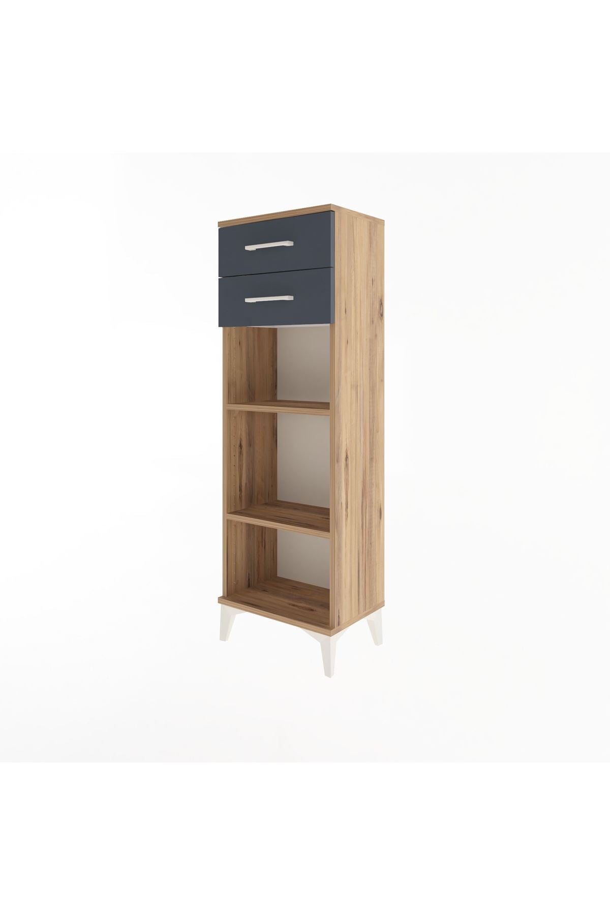 Arges Dolap 2 Raflı 2 Çekmeceli 44x30x134 Çam-Antrasit