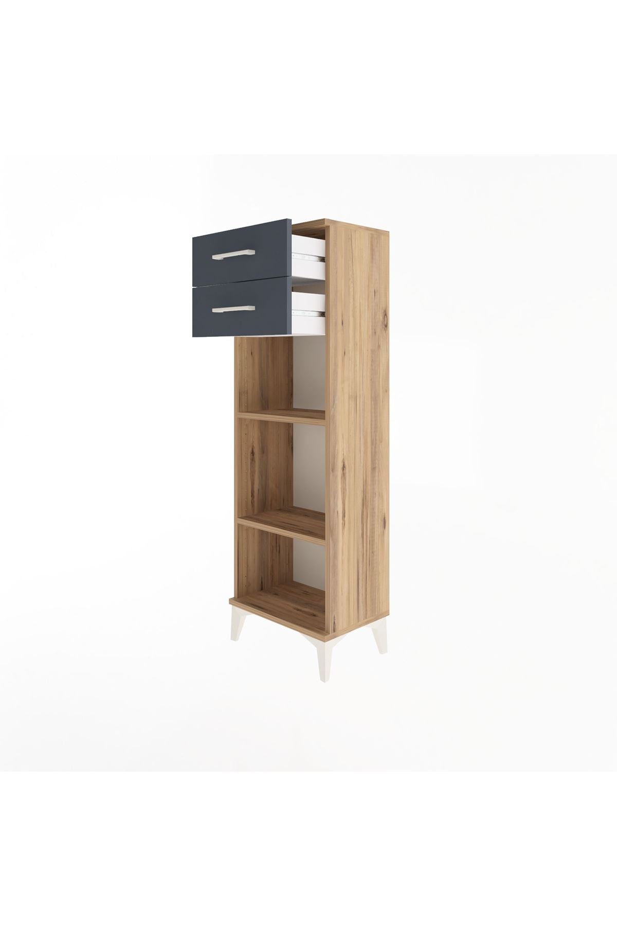 Arges Dolap 2 Raflı 2 Çekmeceli 44x30x134 Çam-Antrasit