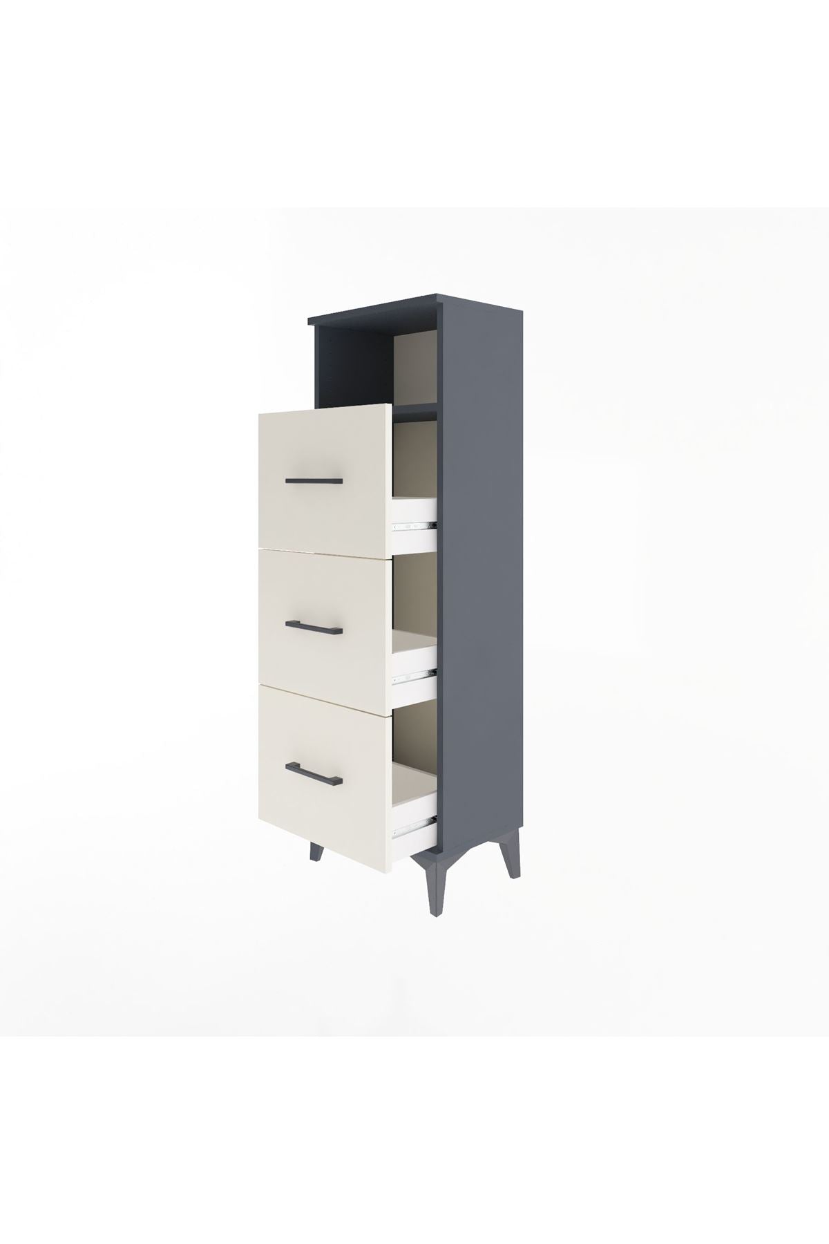 Arges Dolap Tek Raflı 3 Çekmeceli 44x30x134 Antrasit-Aytaşı