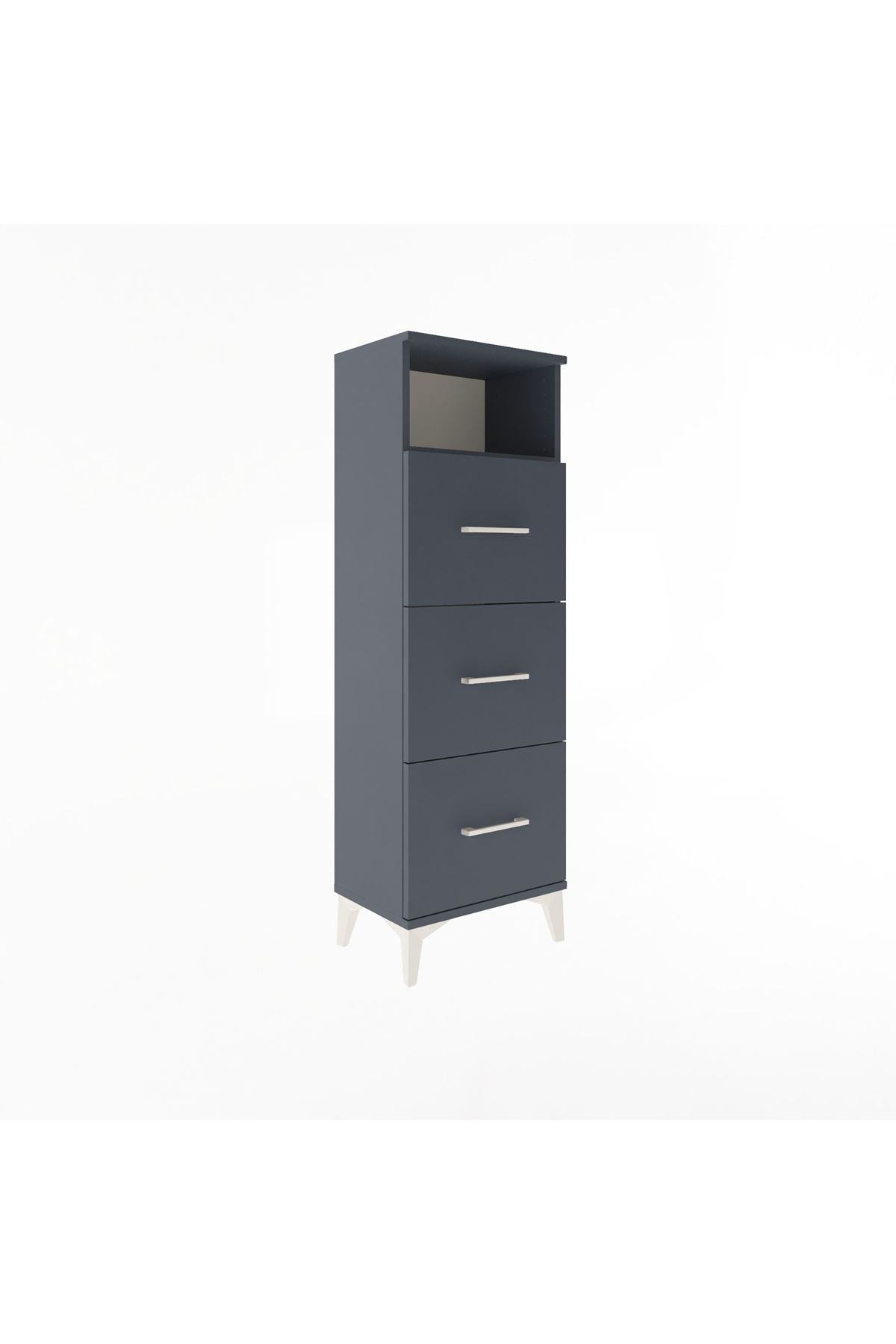 Arges Dolap Tek Raflı 3 Çekmeceli 44x30x134 Antrasit-Antrasit
