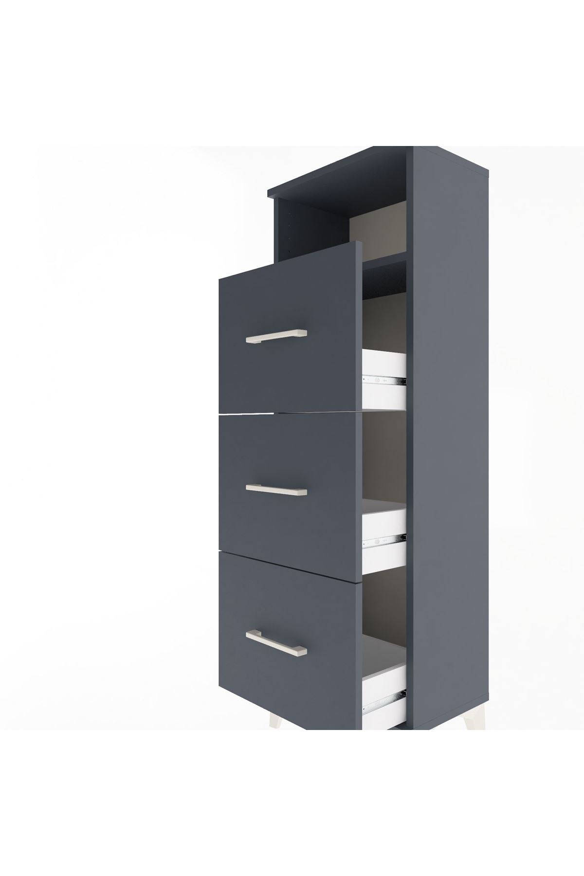 Arges Dolap Tek Raflı 3 Çekmeceli 44x30x134 Antrasit-Antrasit