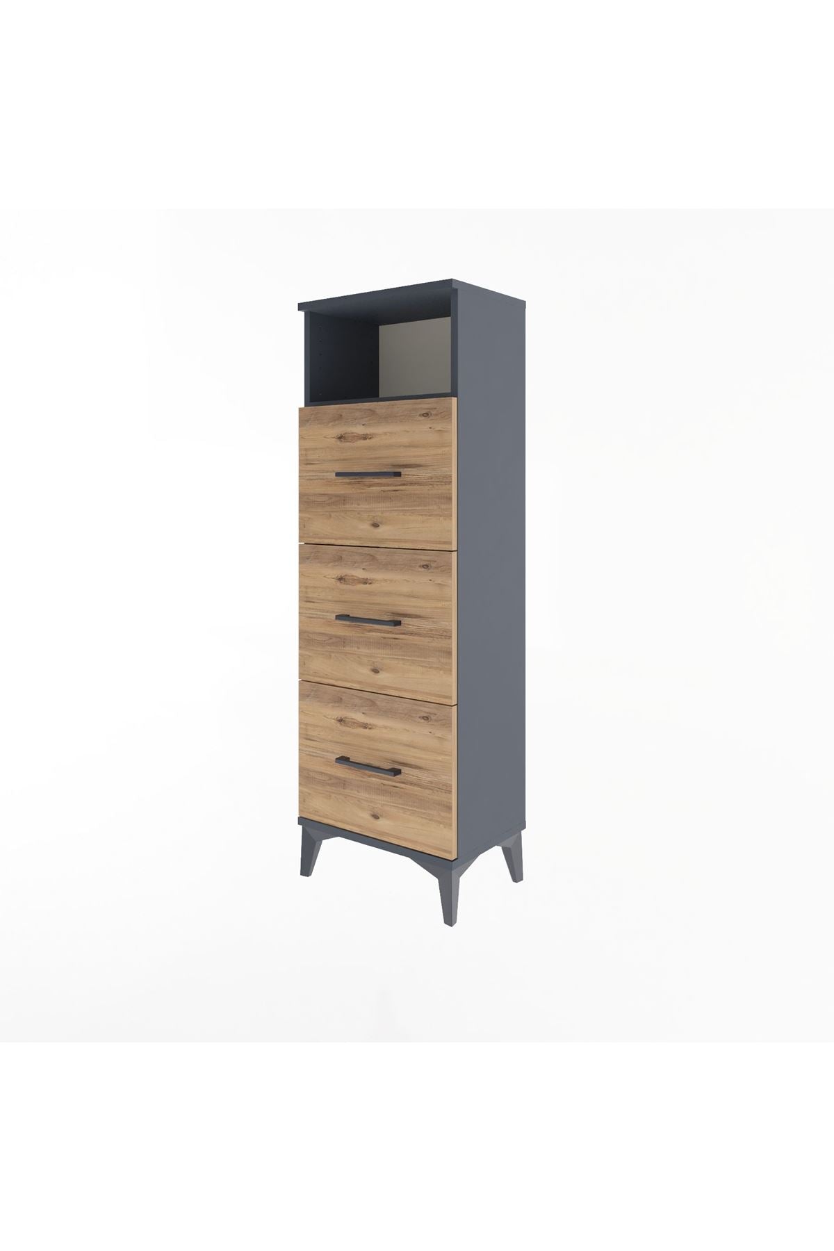 Arges Dolap Tek Raflı 3 Çekmeceli 44x30x134 Antrasit-Çam