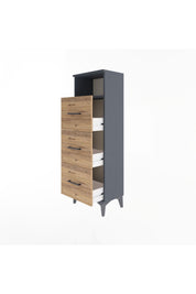 Arges Dolap Tek Raflı 3 Çekmeceli 44x30x134 Antrasit-Çam