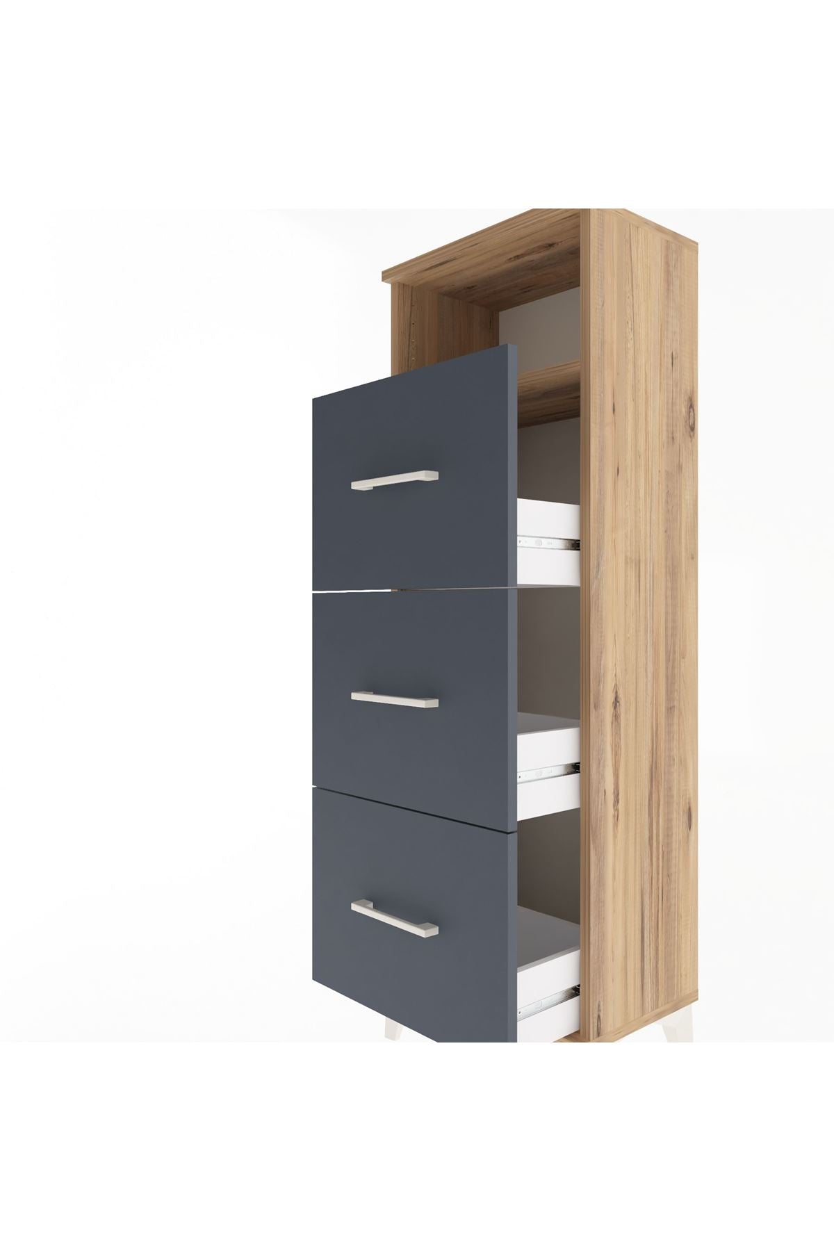 Arges Dolap Tek Raflı 3 Çekmeceli 44x30x134 Çam-Antrasit
