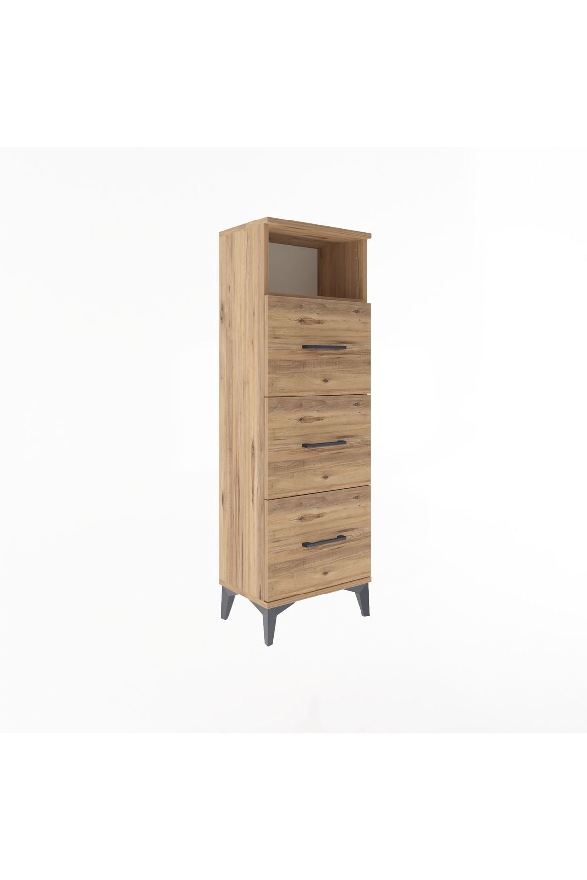 Arges Dolap Tek Raflı 3 Çekmeceli 44x30x134 Çam-Çam