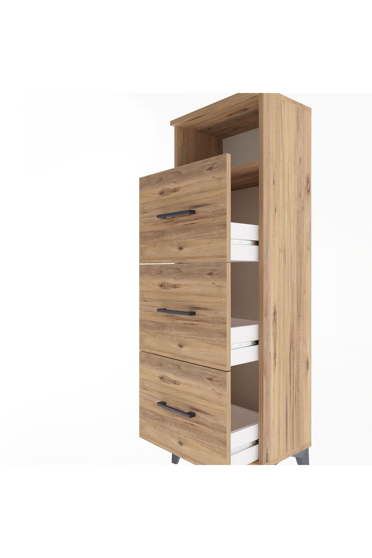 Arges Dolap Tek Raflı 3 Çekmeceli 44x30x134 Çam-Çam