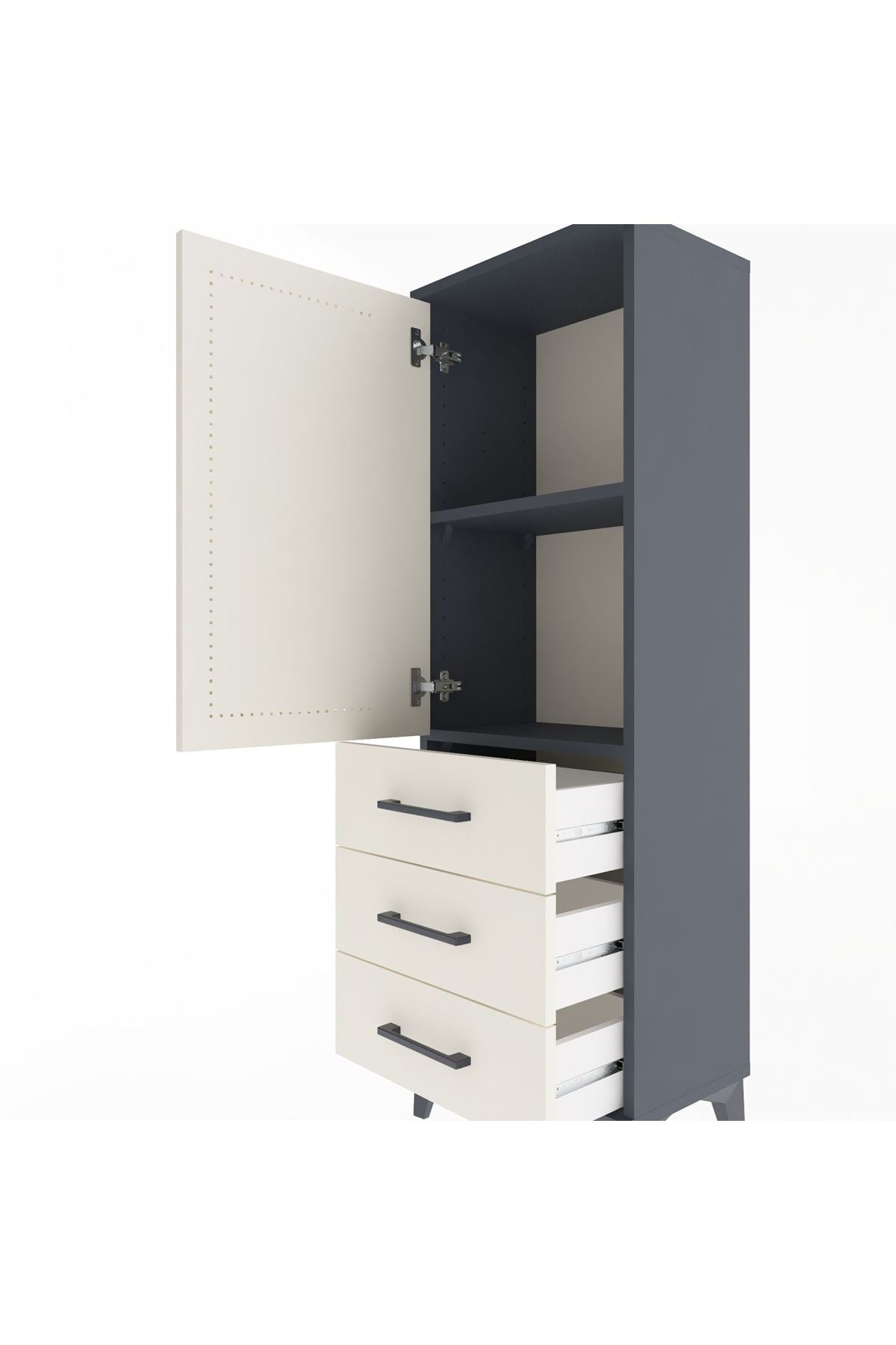 Arges Dolap 2 Raflı 3 Çekmeceli Tek Kapaklı 44x30x134 Antrasit-Aytaşı