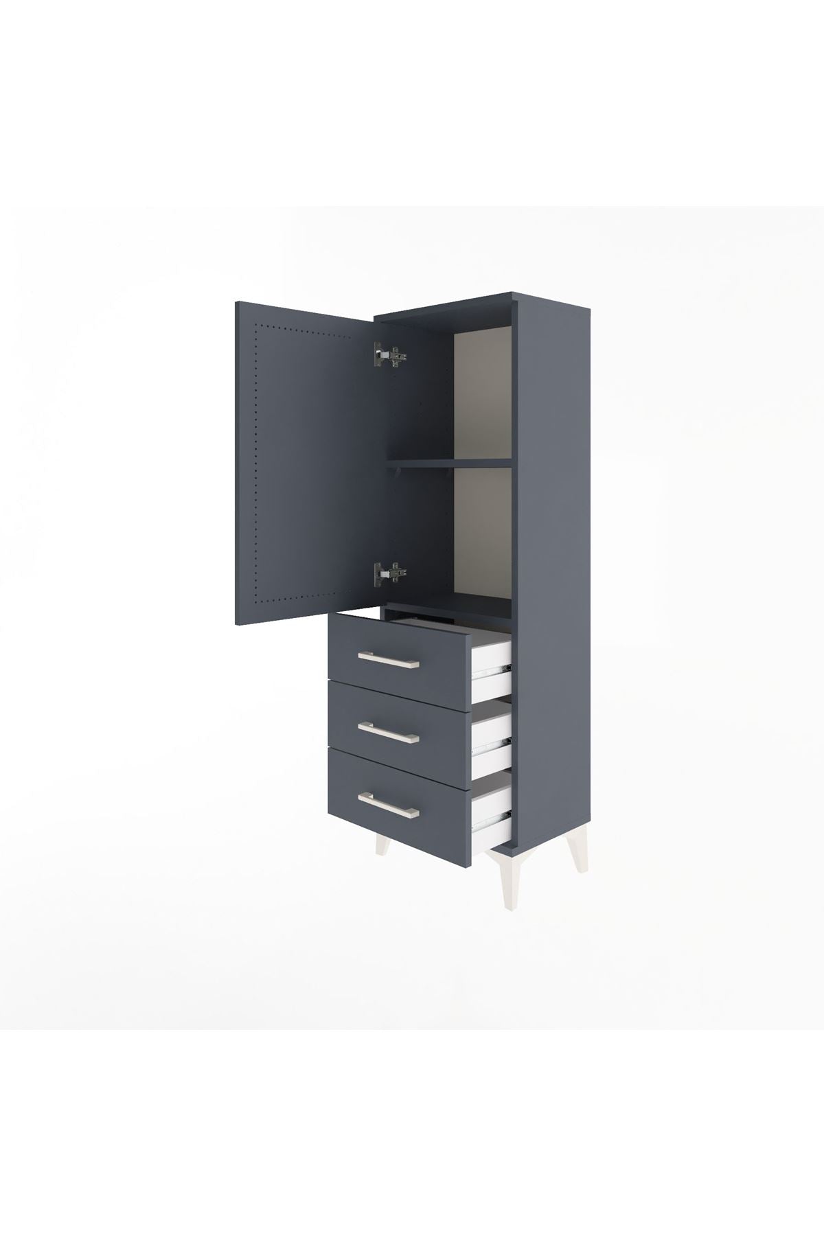 Arges Dolap 2 Raflı 3 Çekmeceli Tek Kapaklı 44x30x134 Antrasit-Antrasit