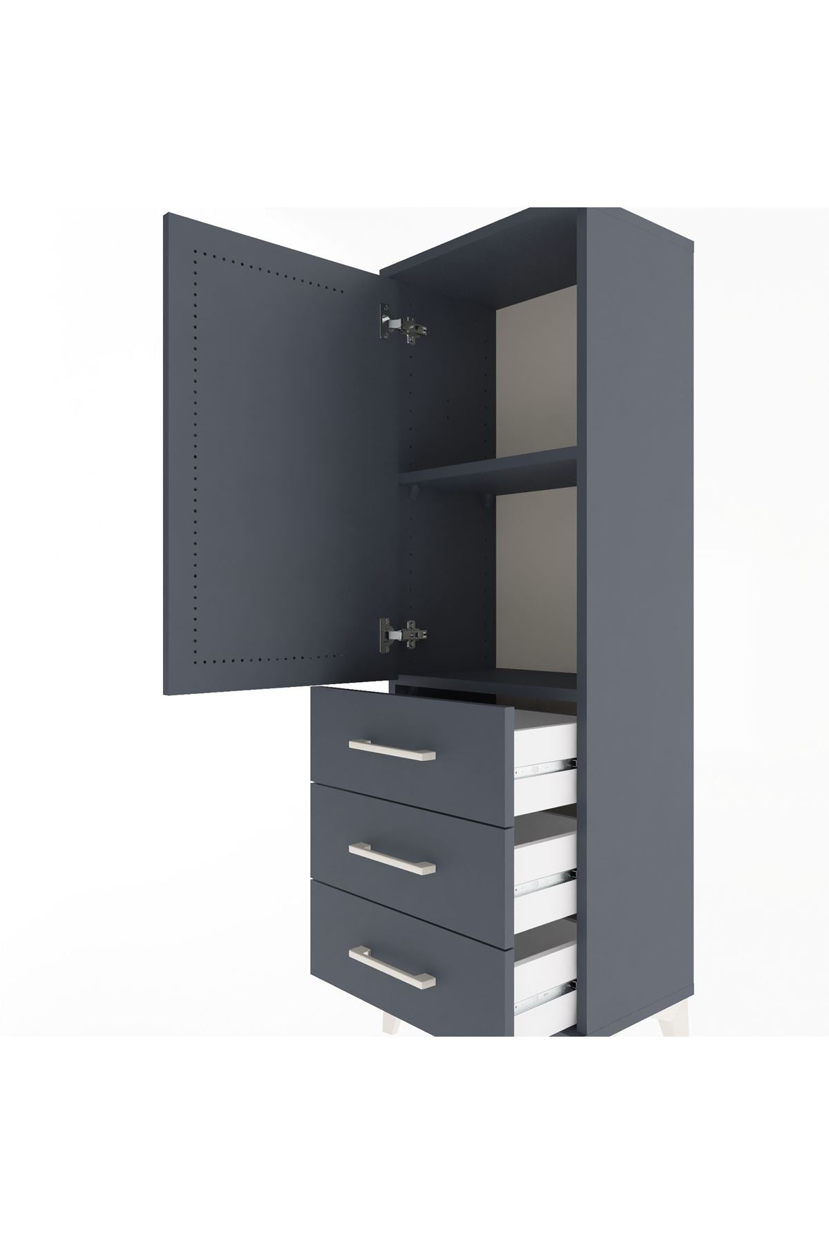 Arges Dolap 2 Raflı 3 Çekmeceli Tek Kapaklı 44x30x134 Antrasit-Antrasit