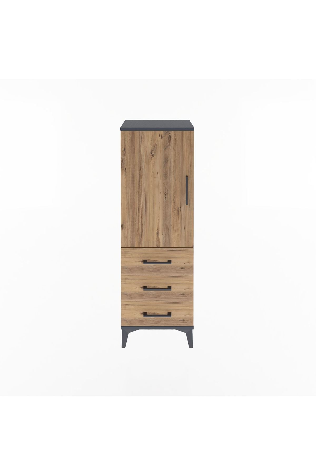 Arges Dolap 2 Raflı 3 Çekmeceli Tek Kapaklı 44x30x134 Antrasit-Çam