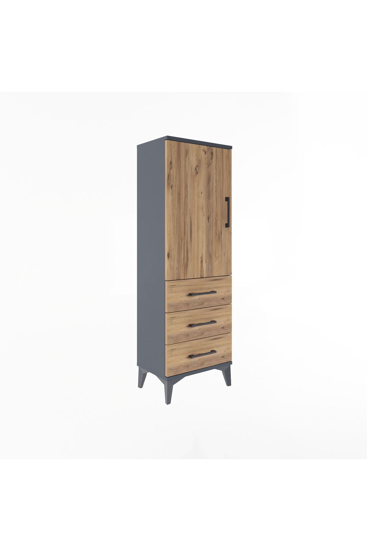 Arges Dolap 2 Raflı 3 Çekmeceli Tek Kapaklı 44x30x134 Antrasit-Çam