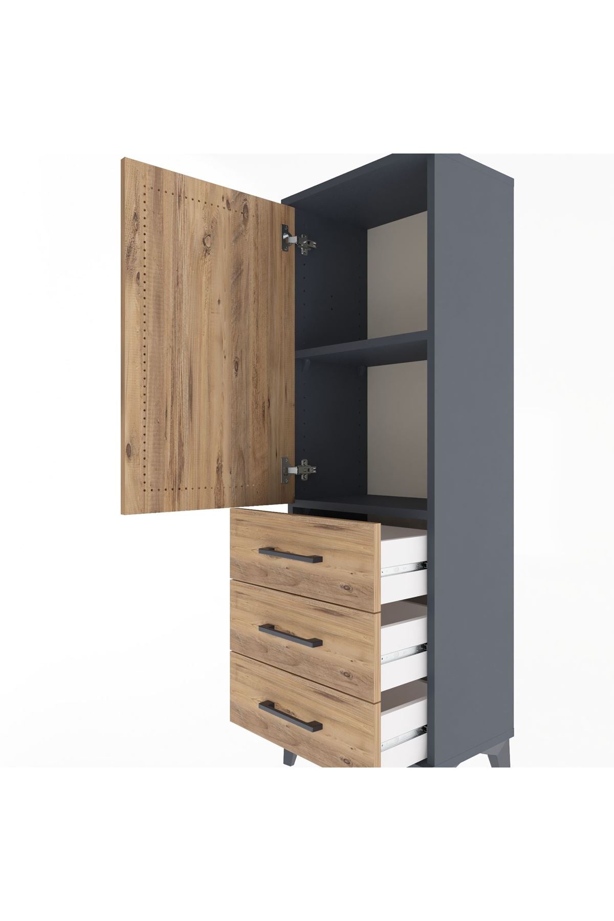 Arges Dolap 2 Raflı 3 Çekmeceli Tek Kapaklı 44x30x134 Antrasit-Çam