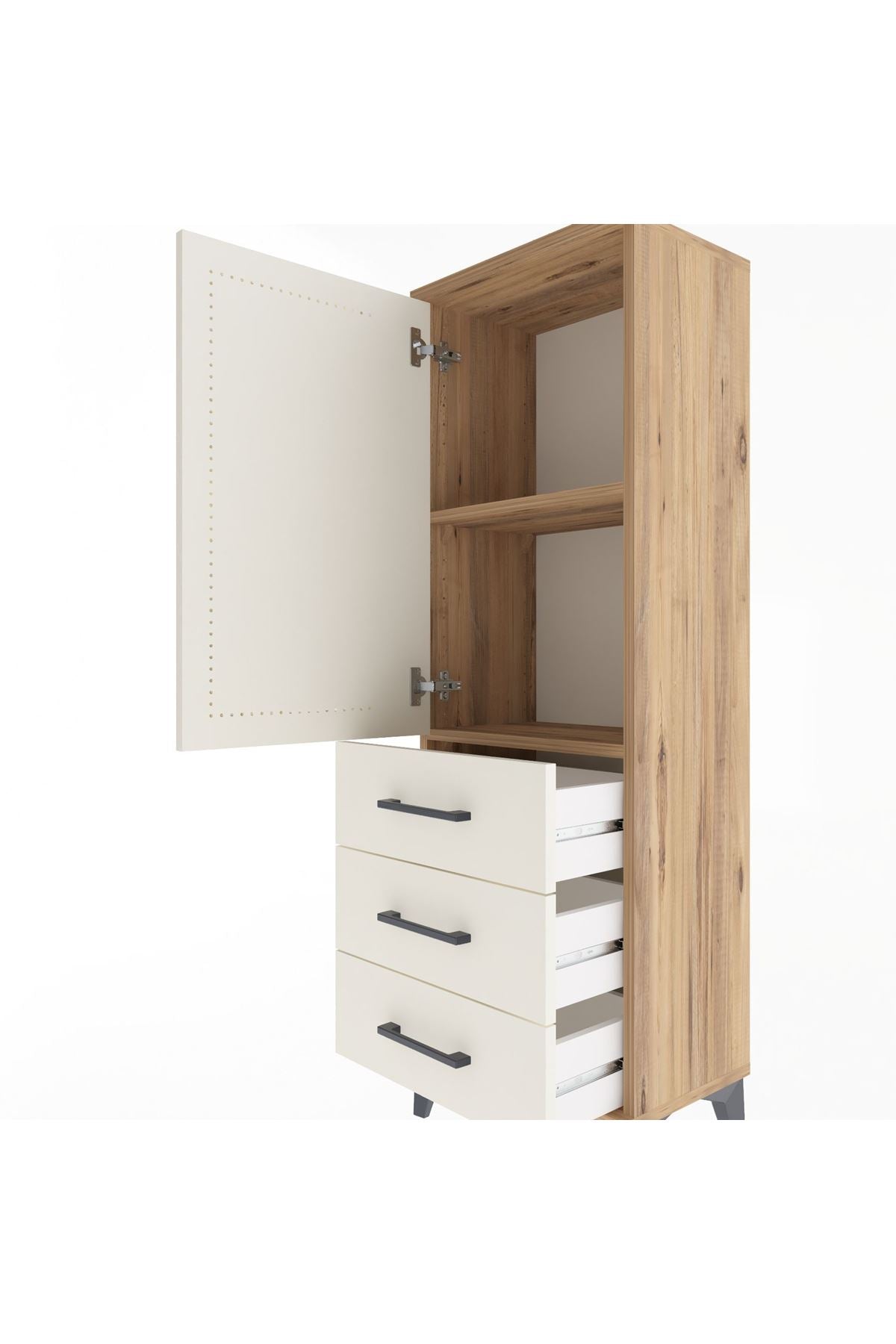 Arges Dolap 2 Raflı 3 Çekmeceli Tek Kapaklı 44x30x134 Çam-Aytaşı