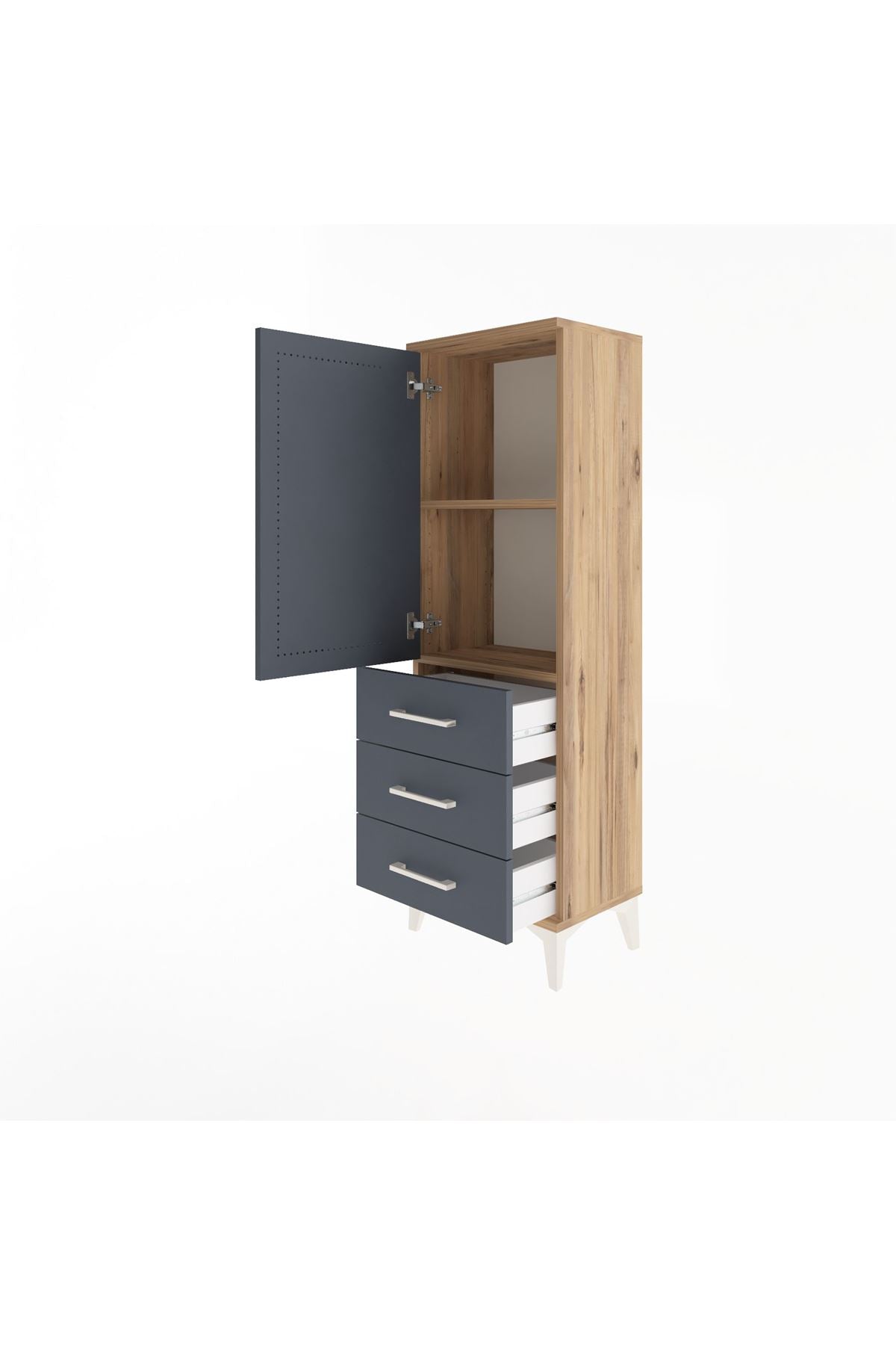 Arges Dolap 2 Raflı 3 Çekmeceli Tek Kapaklı 44x30x134 Çam-Antrasit