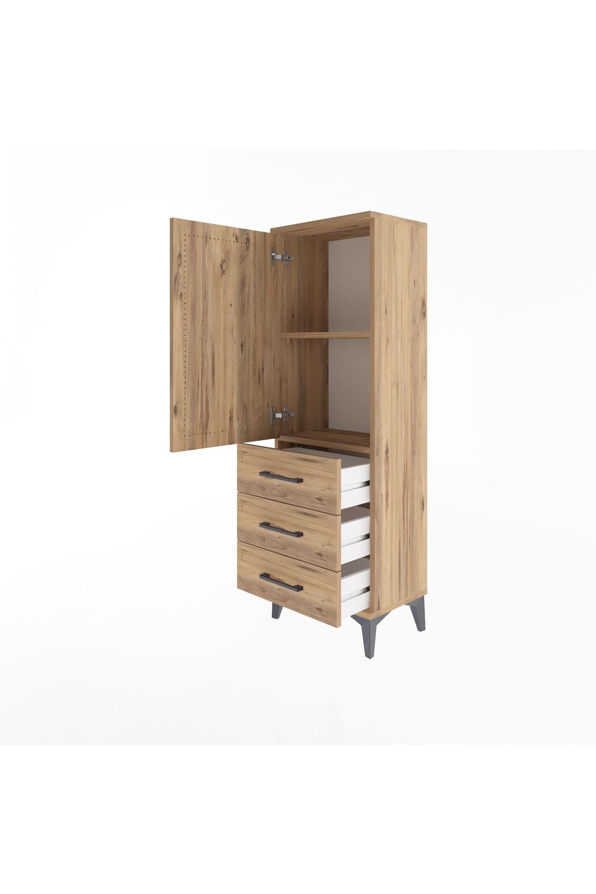 Arges Dolap 2 Raflı 3 Çekmeceli Tek Kapaklı 44x30x134 Çam-Çam