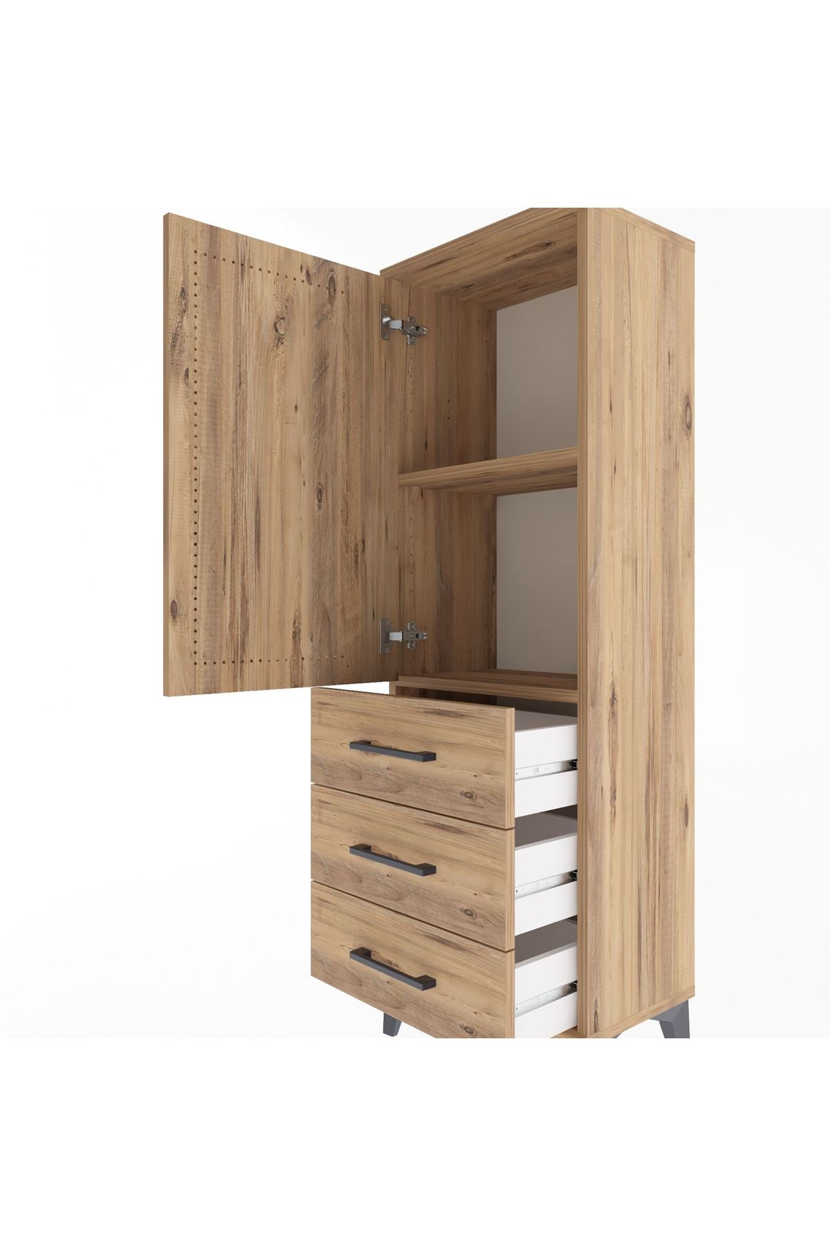 Arges Dolap 2 Raflı 3 Çekmeceli Tek Kapaklı 44x30x134 Çam-Çam