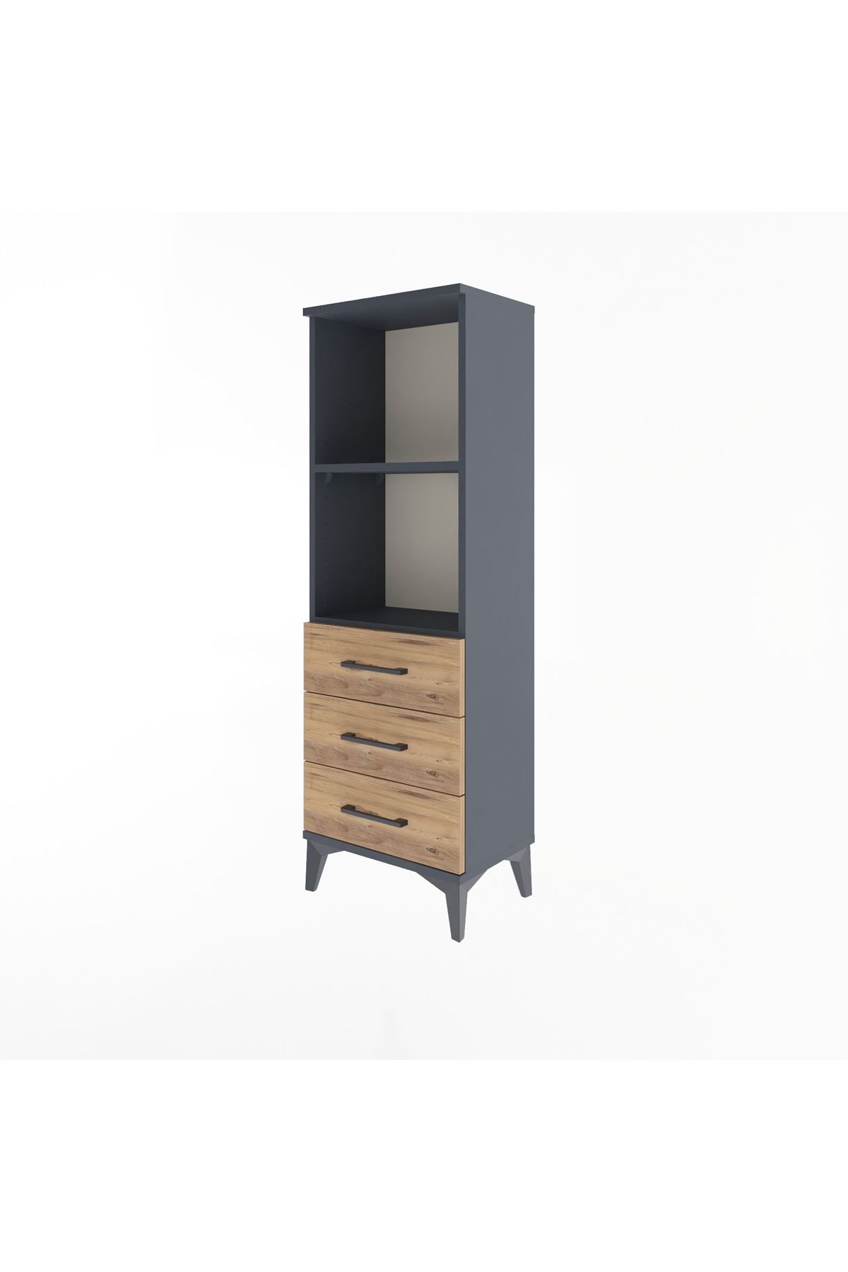 Arges Dolap 2 Raflı 3 Çekmeceli 44x30x134 Antrasit-Çam