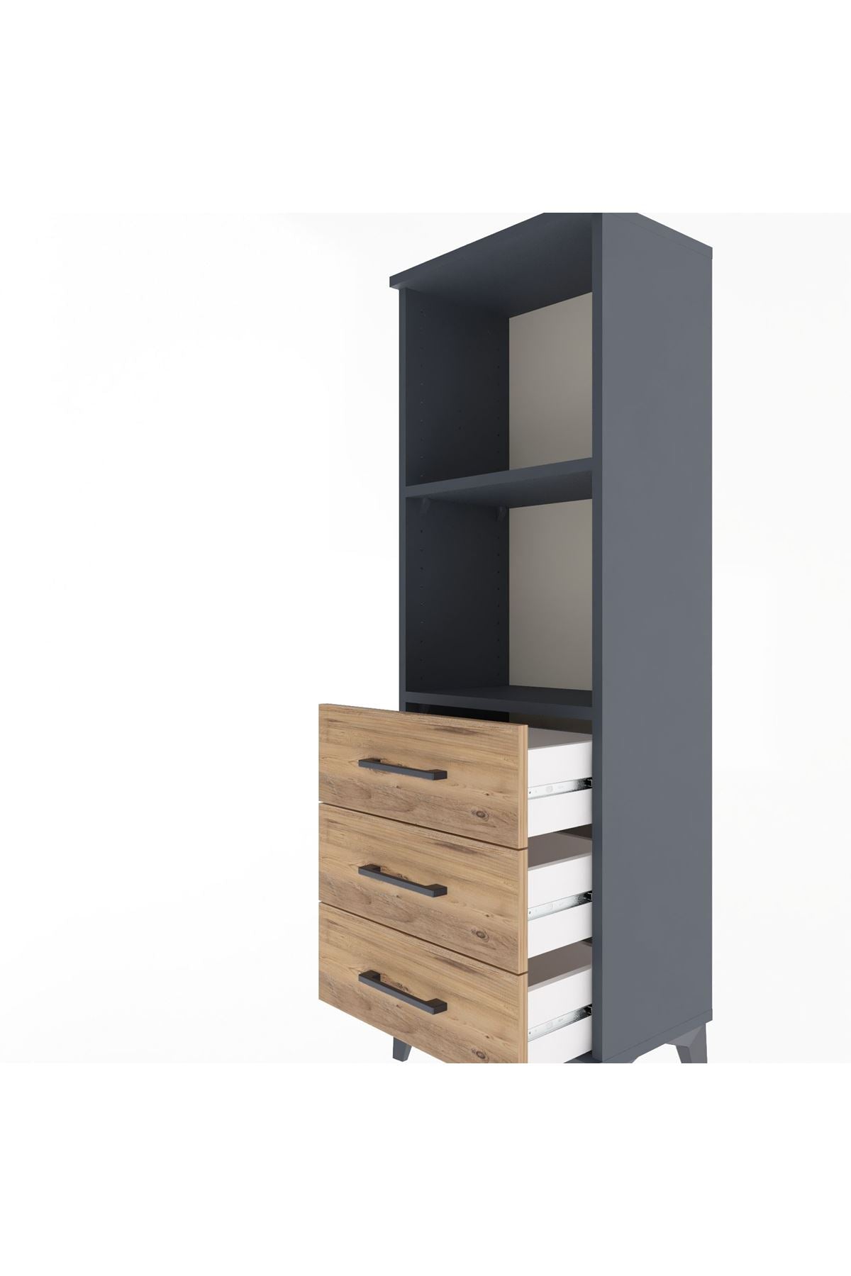 Arges Dolap 2 Raflı 3 Çekmeceli 44x30x134 Antrasit-Çam