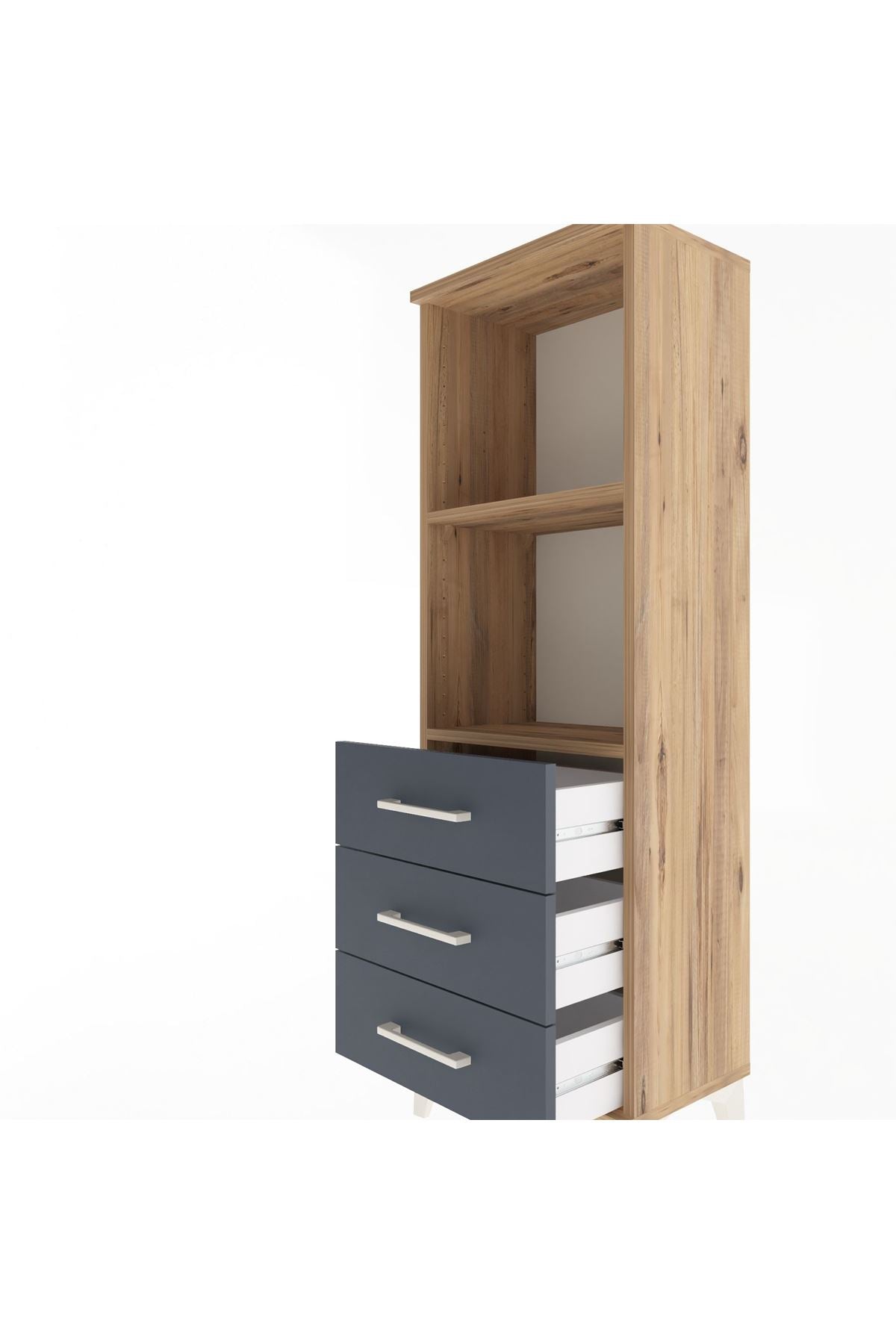 Arges Dolap 2 Raflı 3 Çekmeceli 44x30x134 Çam-Antrasit